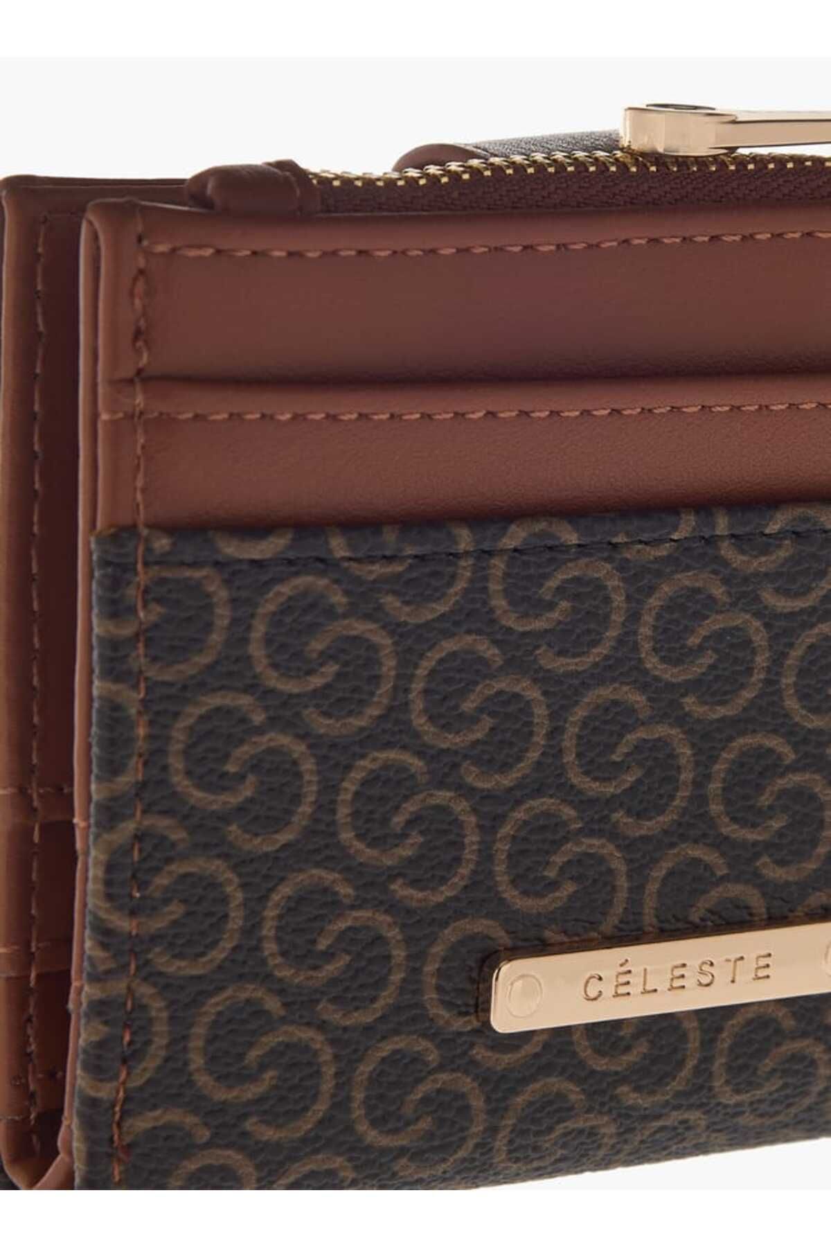 Celeste-Monogram Print Bi-Fold Wallet with Flap Closure 4