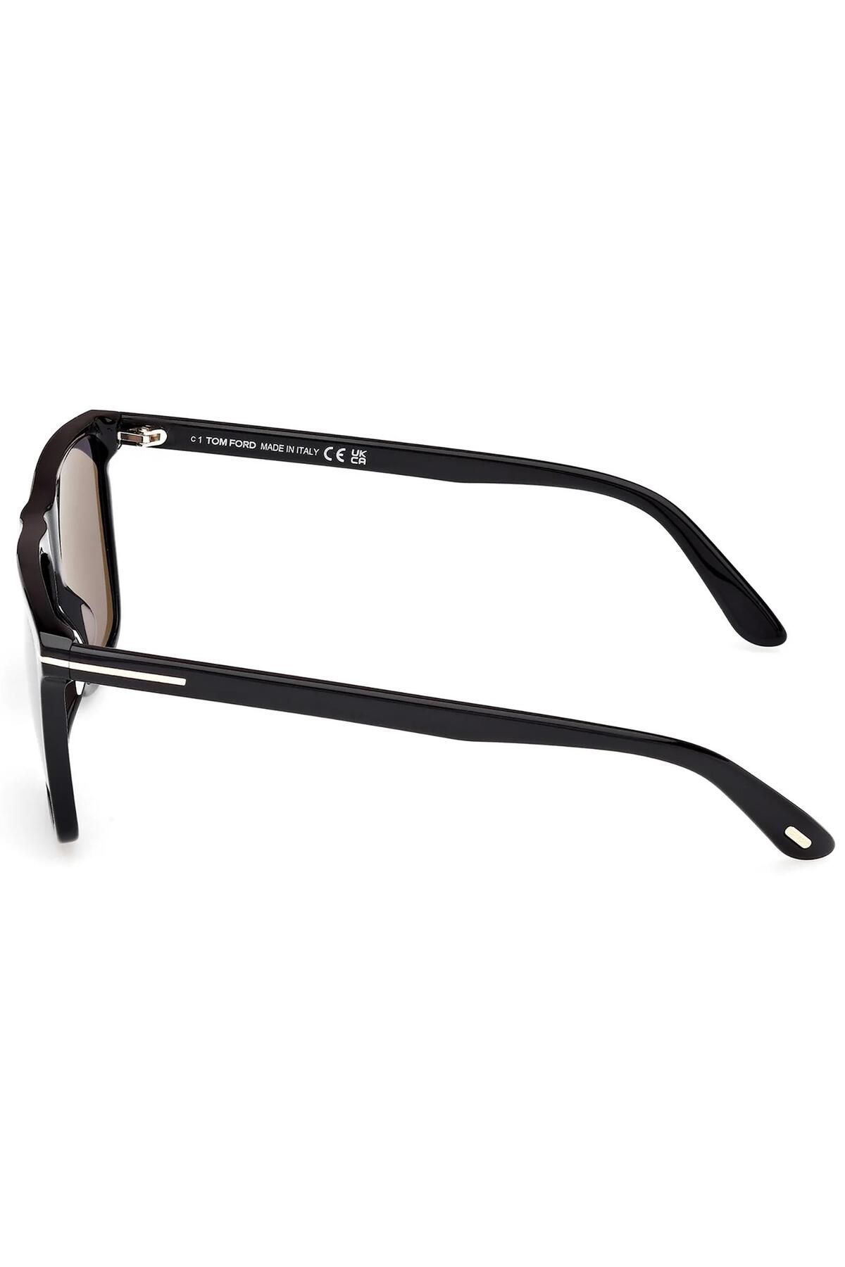 Tom Ford-Unisex Black Organic Polarized (Uv) Glass Bone Closed Frame Rectangular Sunglasses 3