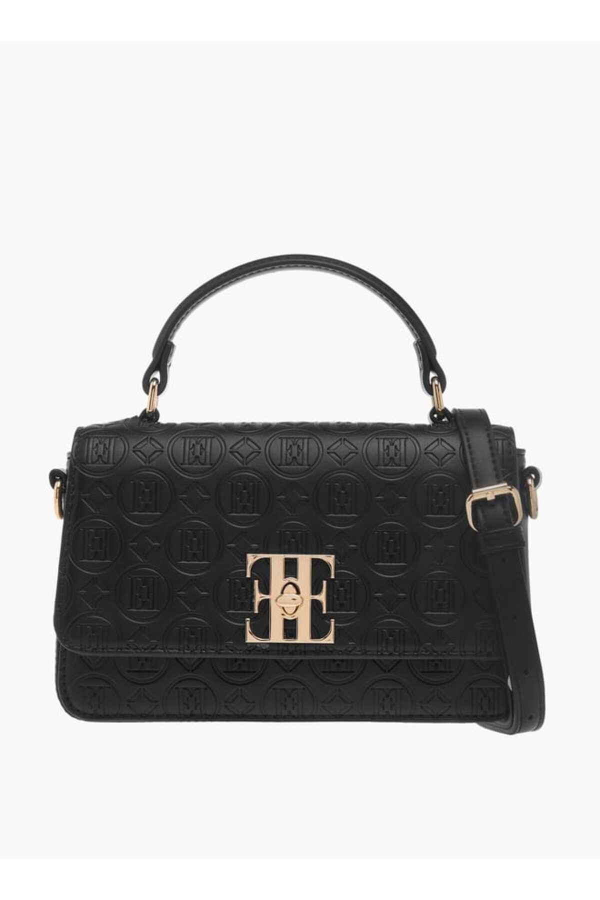 ELLE-Monogram Embossed Crossbody Bag with Top Handle and Adjustable Strap 1