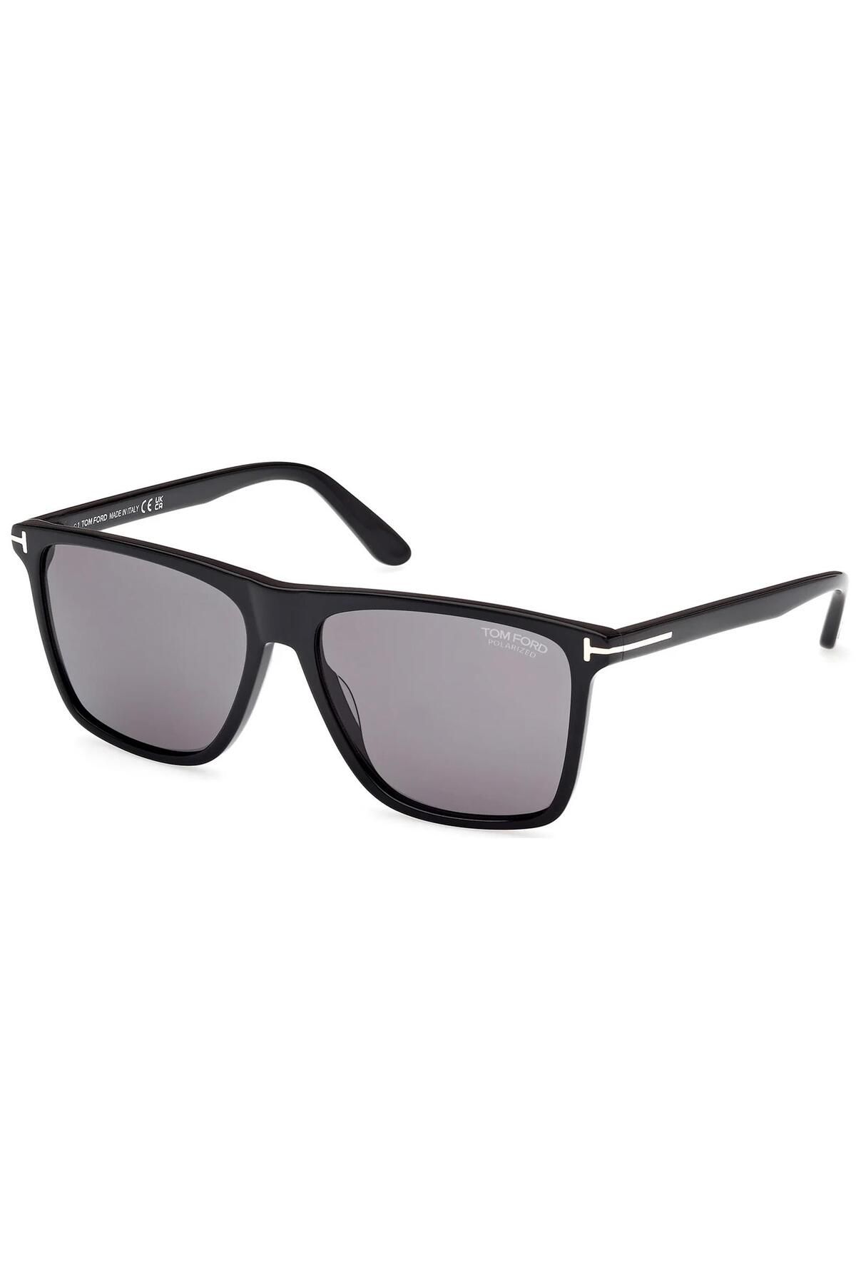 Tom Ford-Unisex Black Organic Polarized (Uv) Glass Bone Closed Frame Rectangular Sunglasses 1