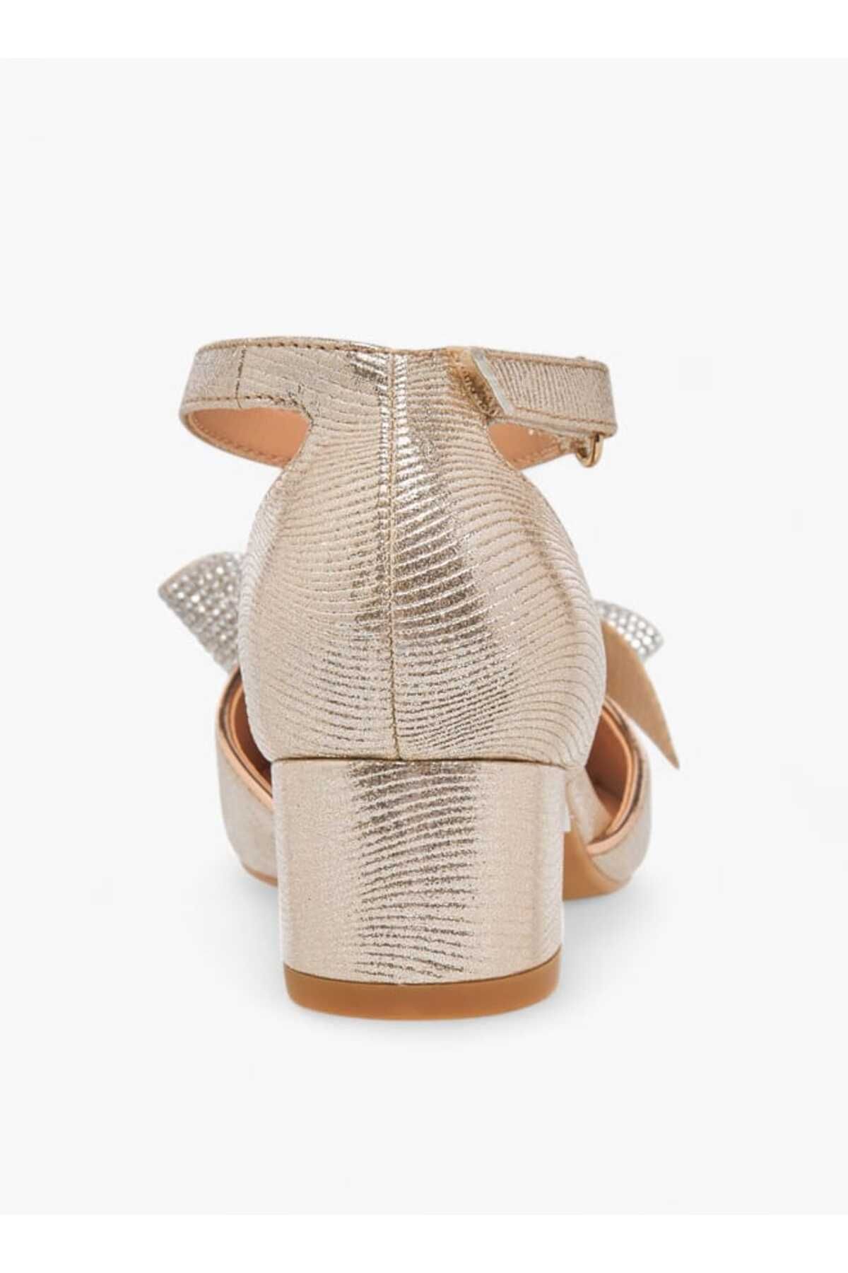Celeste-Girls' Bow Applique Block Heel Shoes with Hook and Loop Closure 5