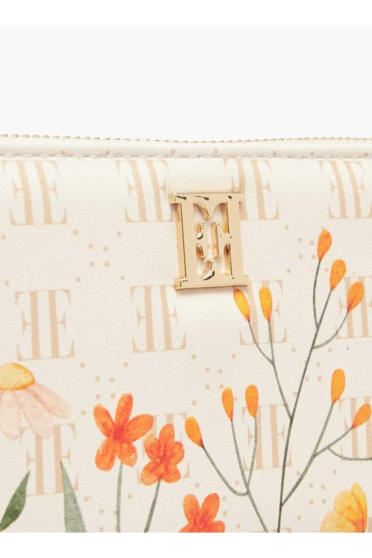 ELLE-Monogram Floral Print Wallet with Zip Closure 3