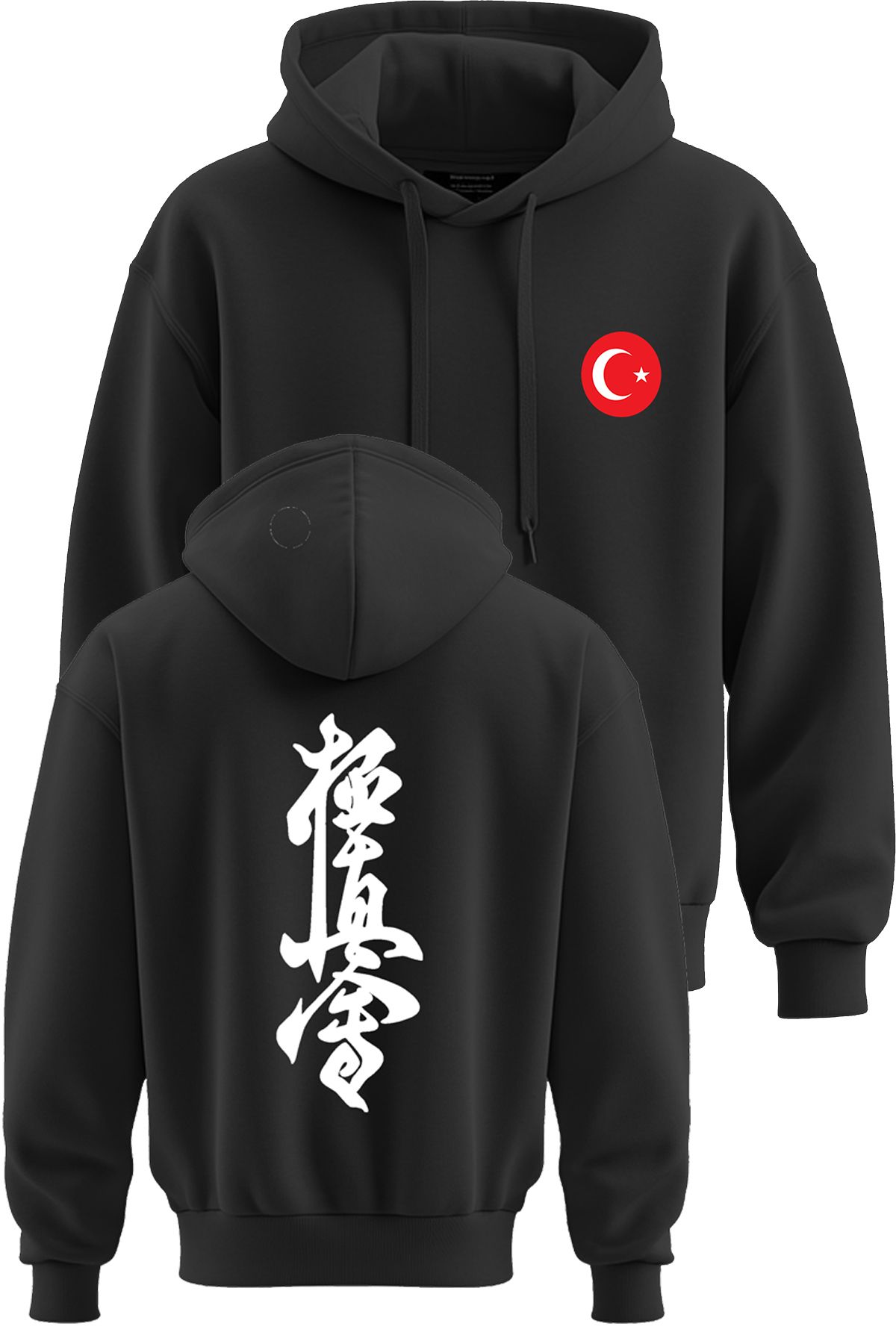 TOP GLORY Kyokushin Kanji Baskılı 3 İp Şardonlu Kapüşonlu Sweatshirt hoodie KYOK22002