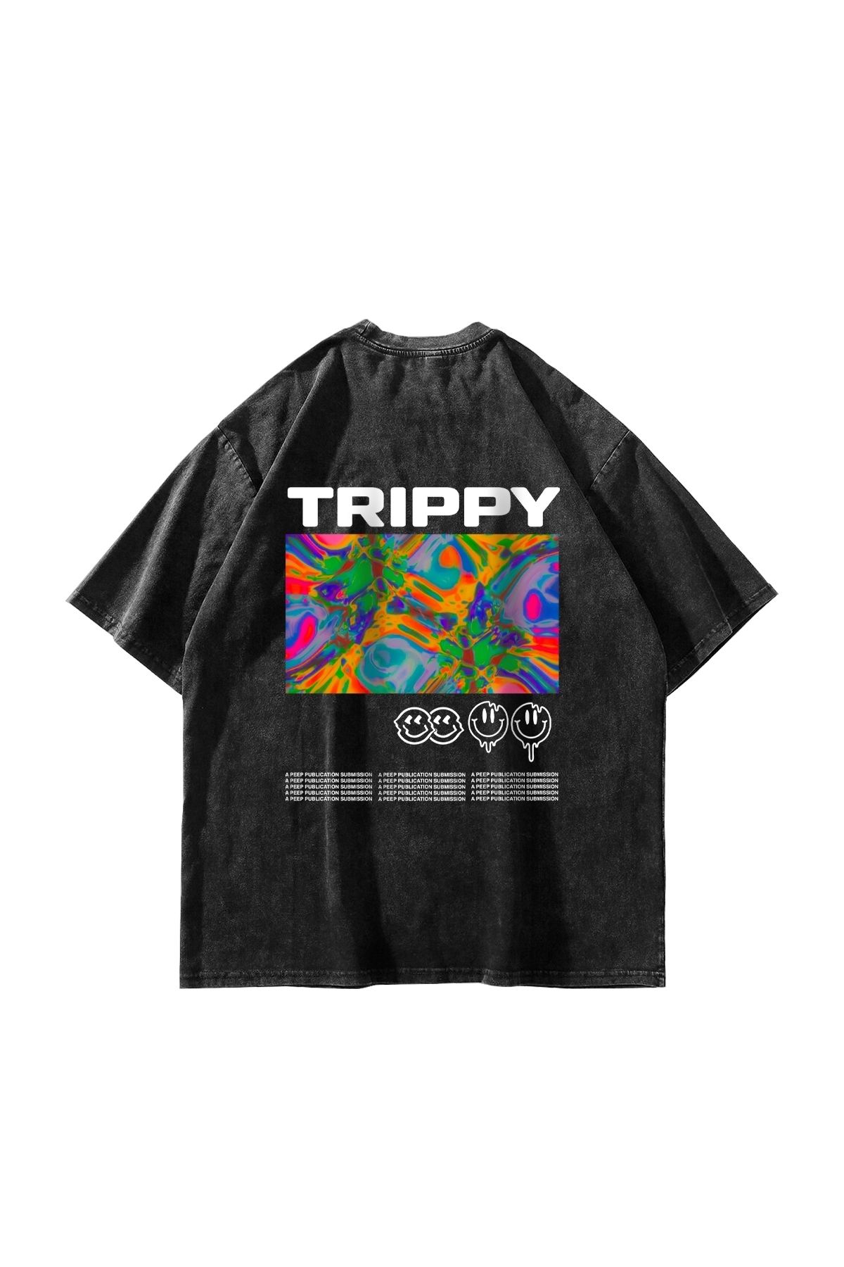 Tarzsokak Trippy Baskılı Oversize Unisex Yıkamalı Siyah