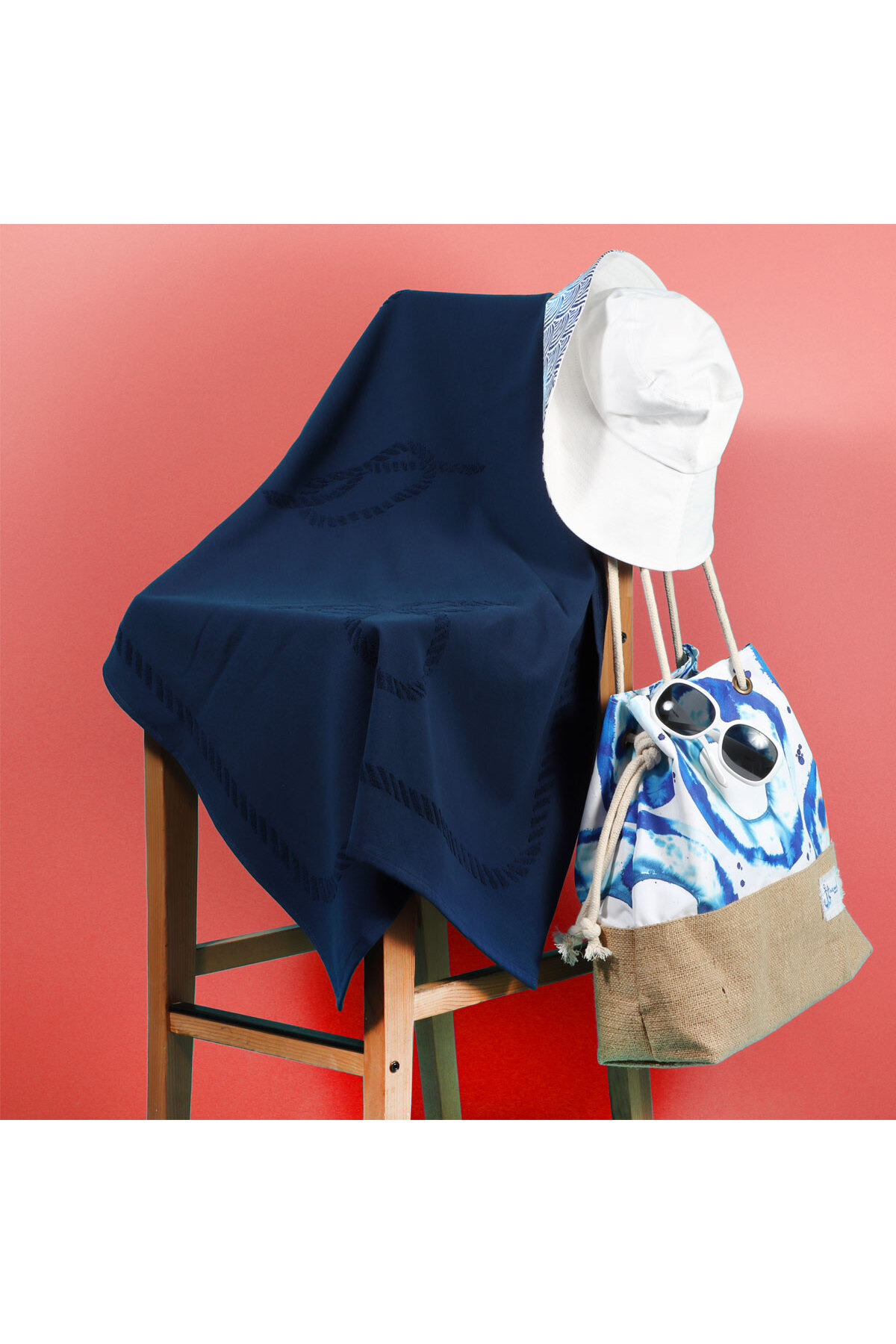 ANEMOSS-Plážový ručník Sailor's Knots Navy Blue 140x70 cm 7