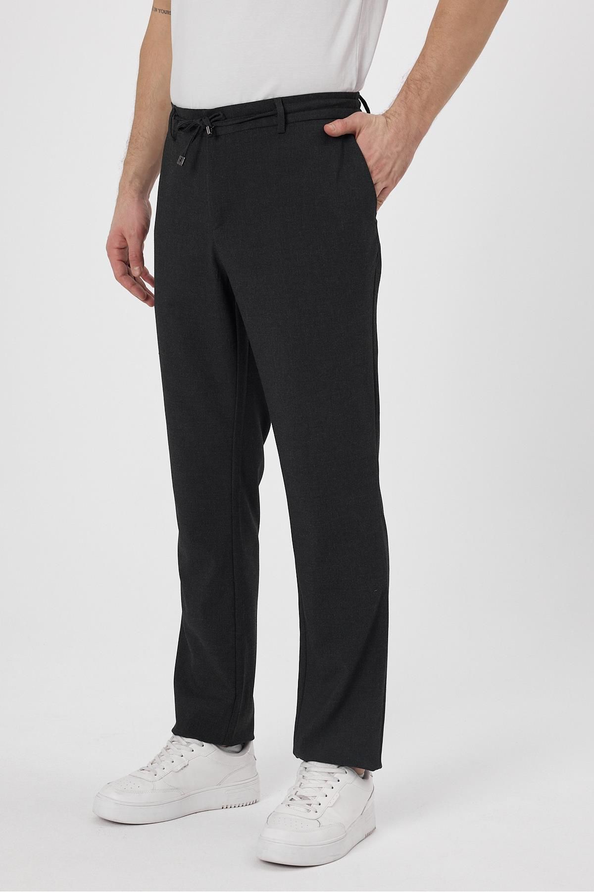 odelon-Men's Anthracite Slim Fit Jogger Pants - Comfortable, Drawstring Zip-Up and Lycra 3