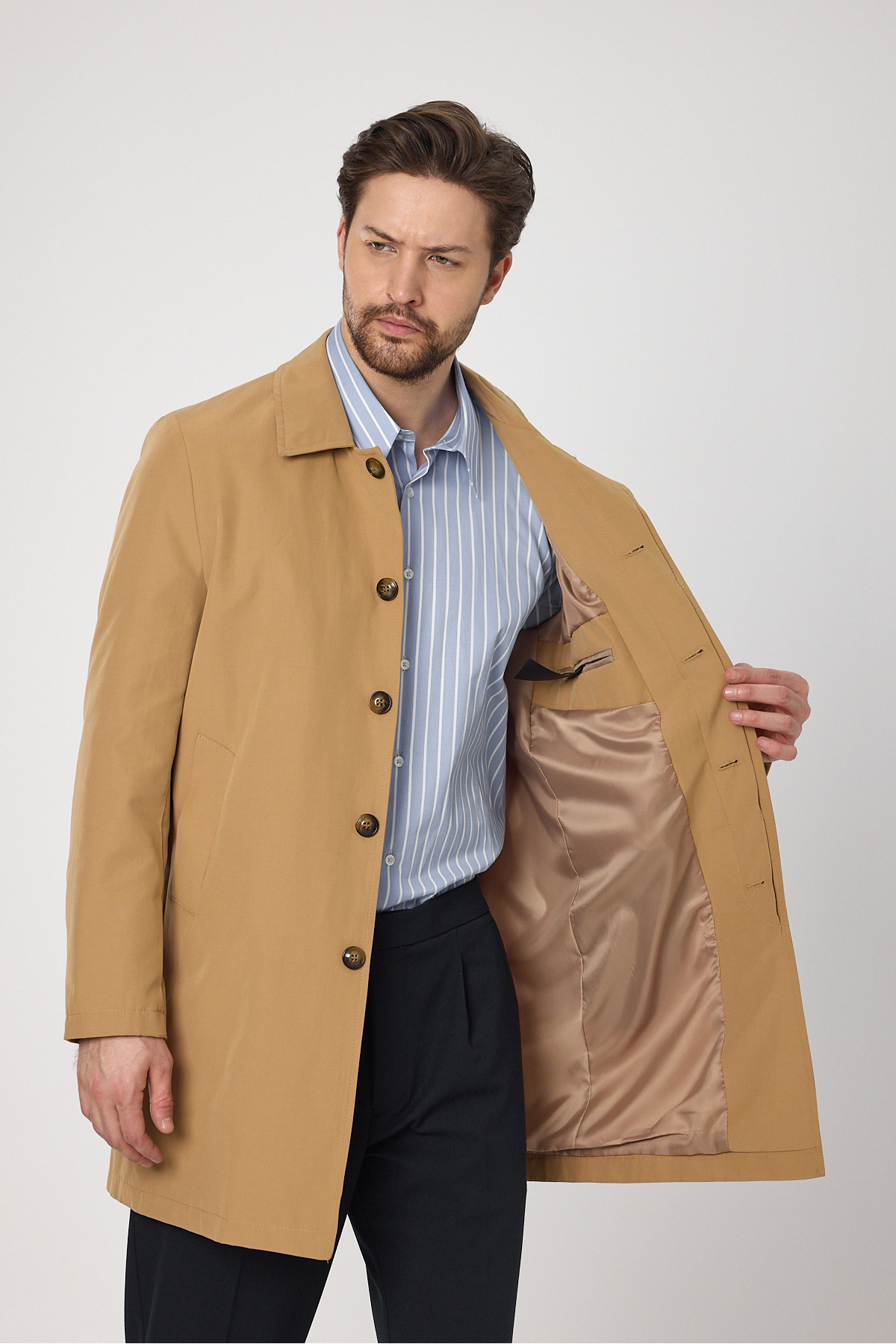 Frappoli  Madrid Erkek Camel Klasik Yaka Pamuk Karışımlı Trençkot Regular Fit - Görsel 2