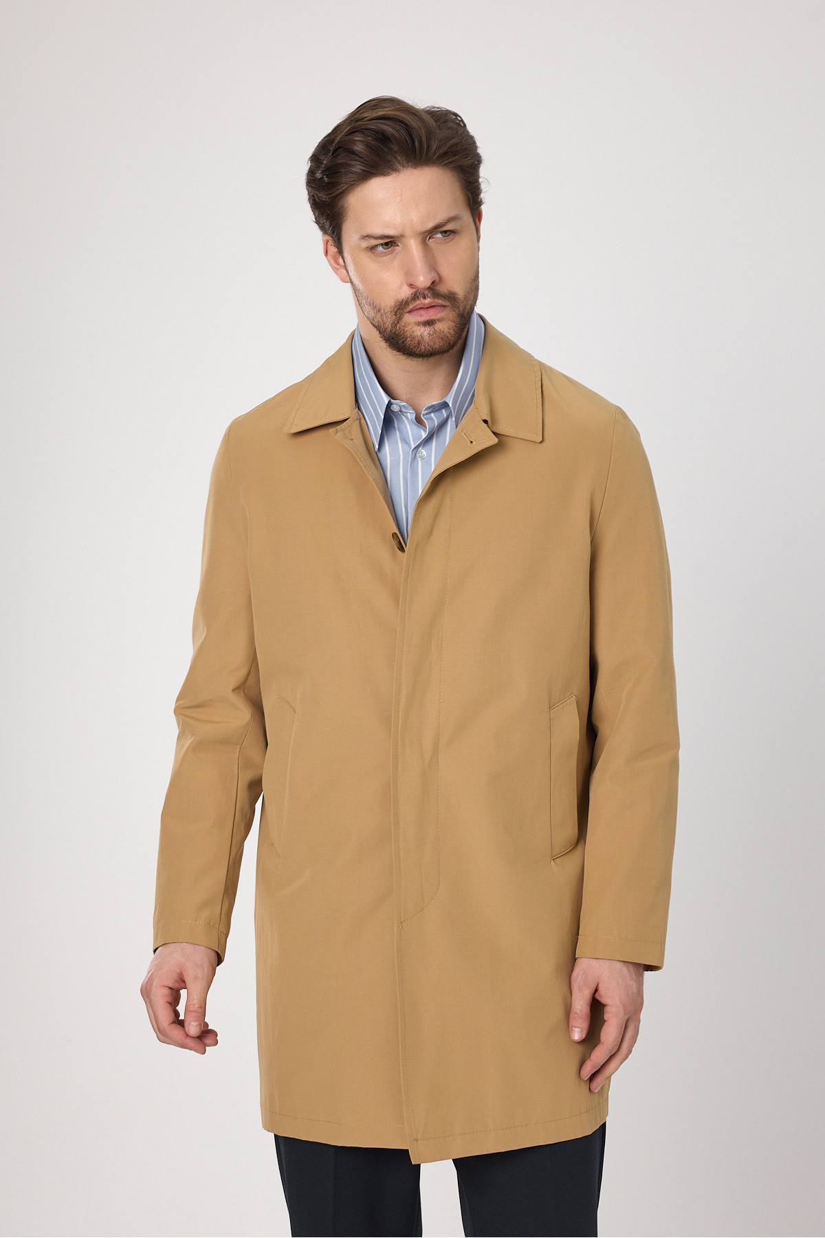Frappoli  Madrid Erkek Camel Klasik Yaka Pamuk Karışımlı Trençkot Regular Fit - Görsel 3