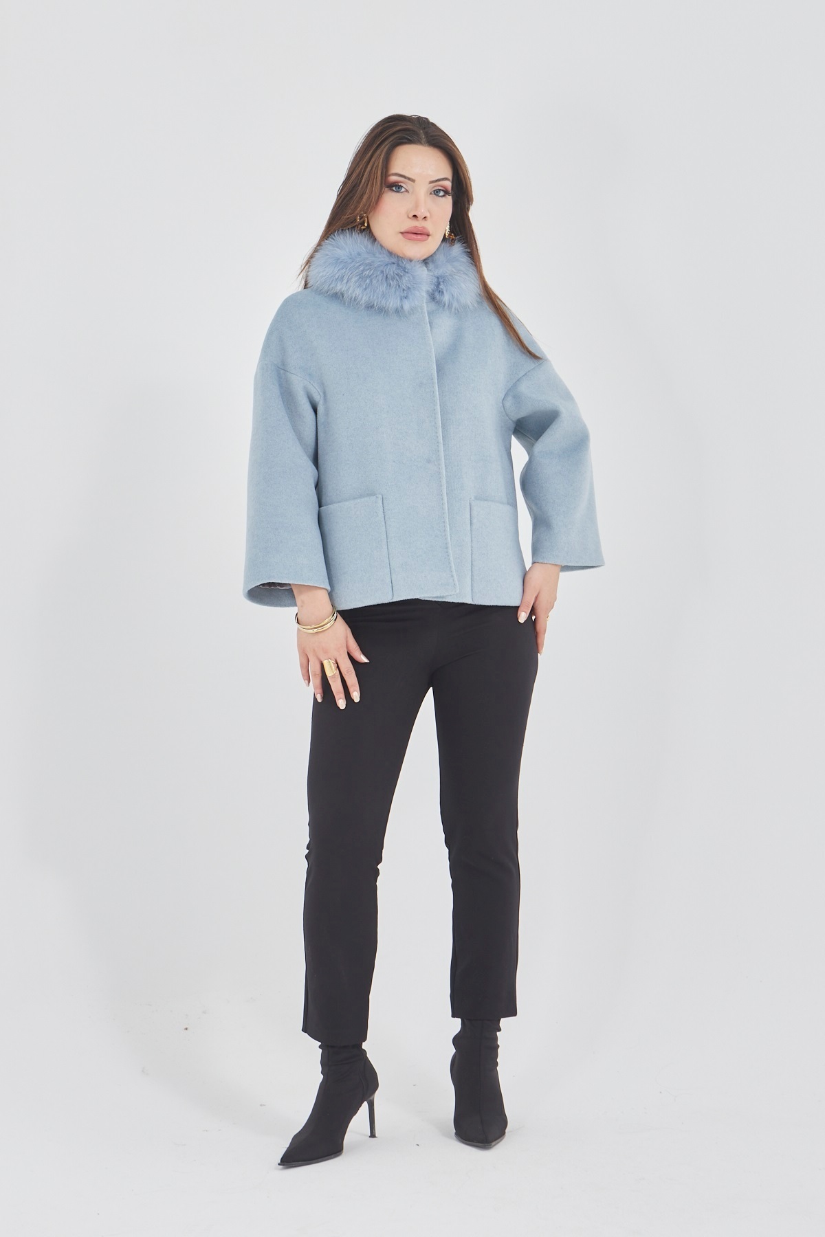 baydemir tekstil  Tilki Kürklü Hakim Yaka Kaşe Kaban - Görsel 2