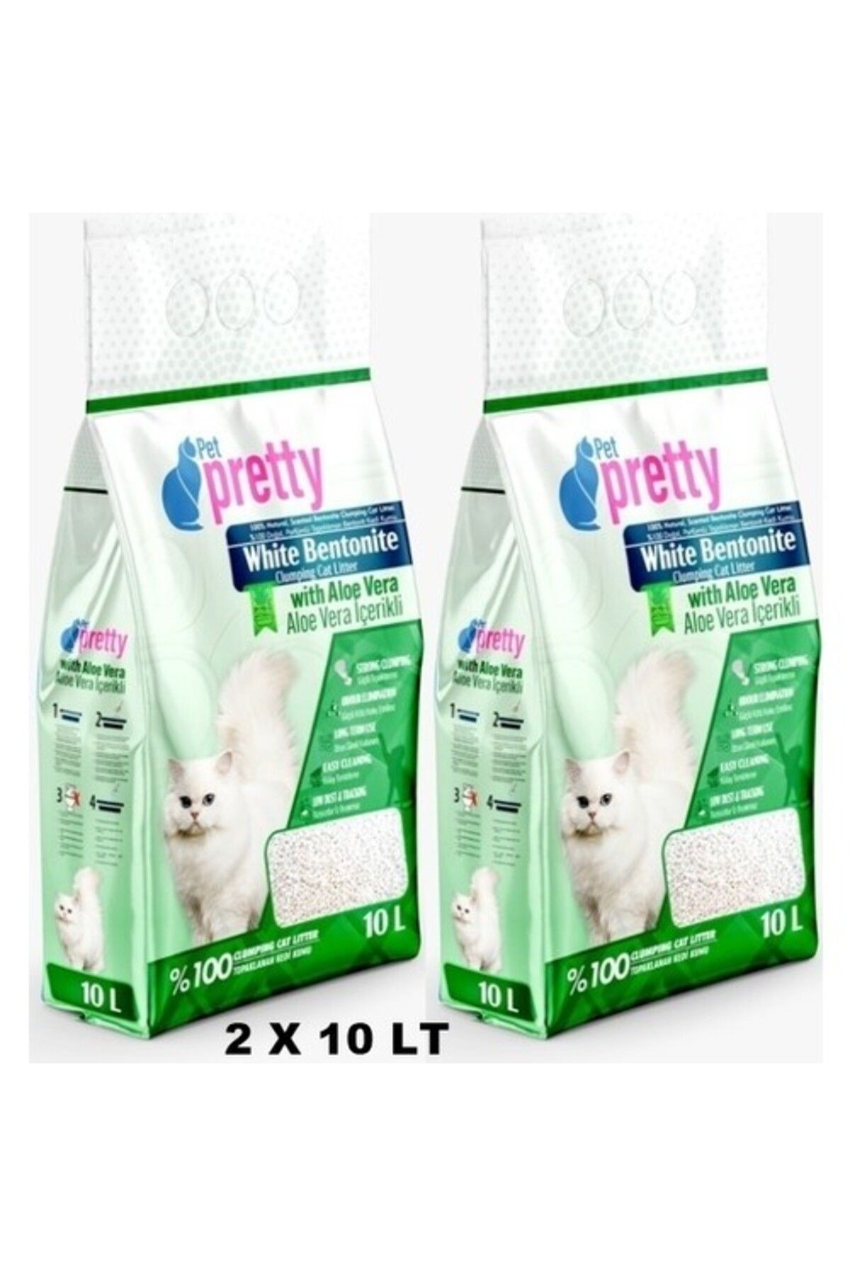 Pet Pretty Aloe Vera Kokulu Ince Taneli Topaklaşan Kedi Kumu 10 Ltx 2 Adet