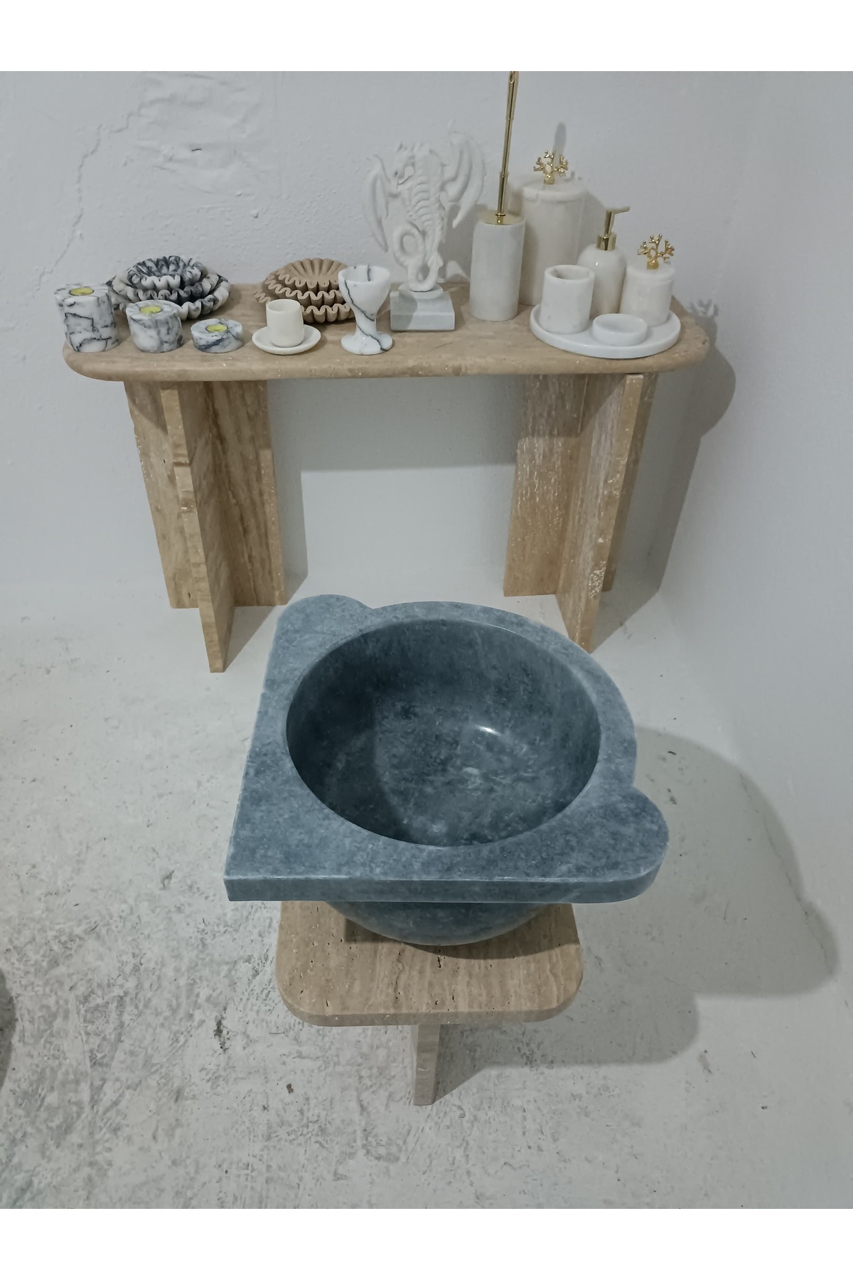 Home Gri Mermer köşe Kurna-hamam kurnası-banyo kurnası-ev hediyesi