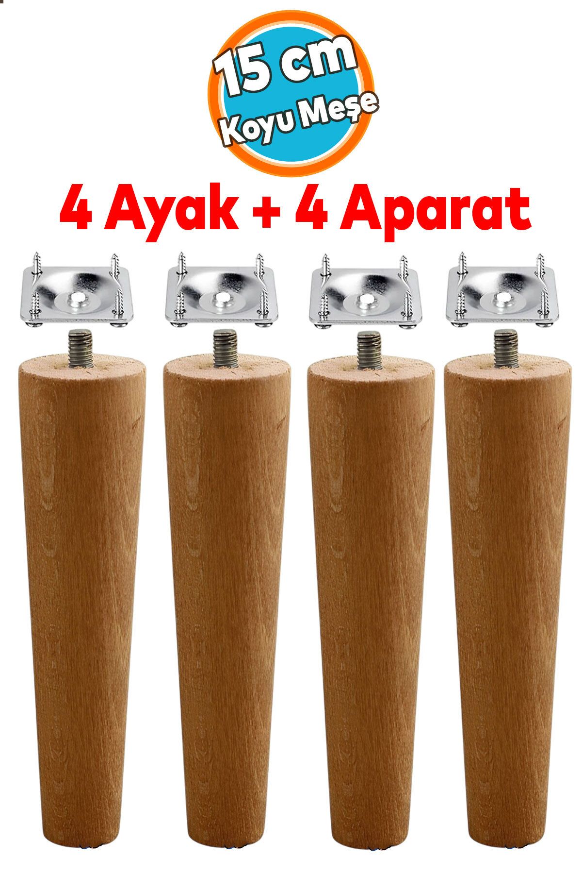 NZB Mobilya Koltuk Kanepe Sehpa Masa Ayağı Ayakları M8 Civatalı Bağlantı Aparatlı 4'lü Set Ahşap 15 cm