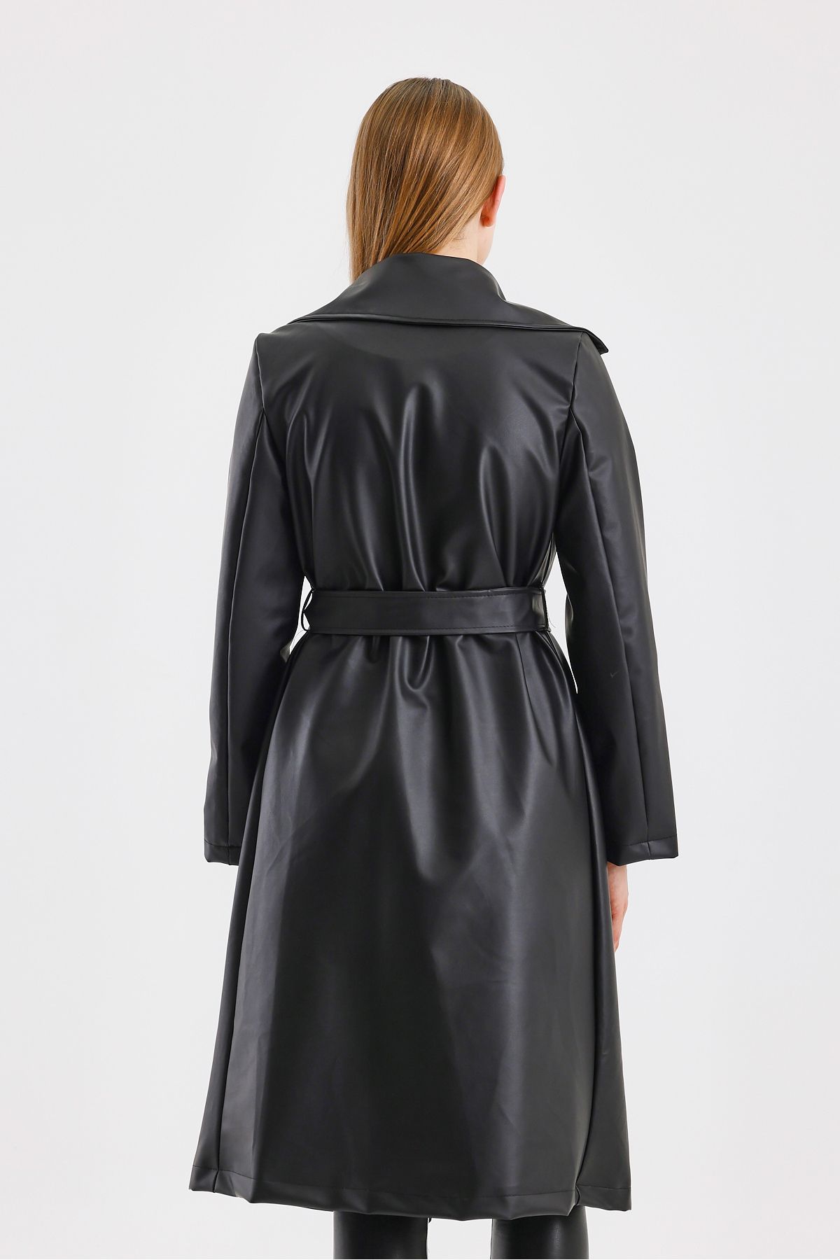 TREND KOMBİN-Long Belted Lined Leather Trench Coat 7