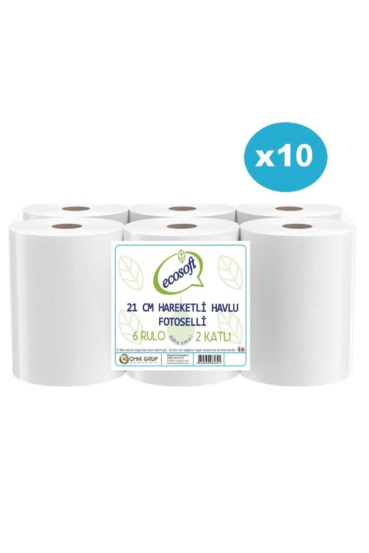 ECOSOFT 10 Koli 21cm Fotoselli Hareketli Kağıt Havlu 60 Rulo