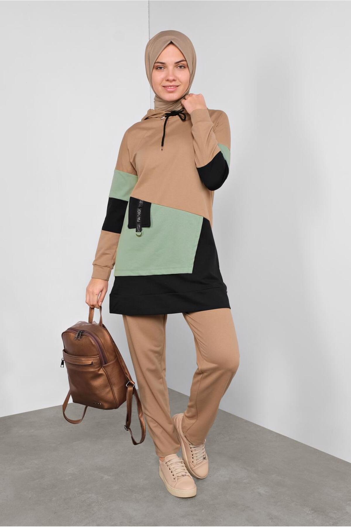 شلوار ورزشی زنانه قهوه‌ای (CAMEL) دو تکه رنگی ۵۲۵۵ TRENDTESETTÜR