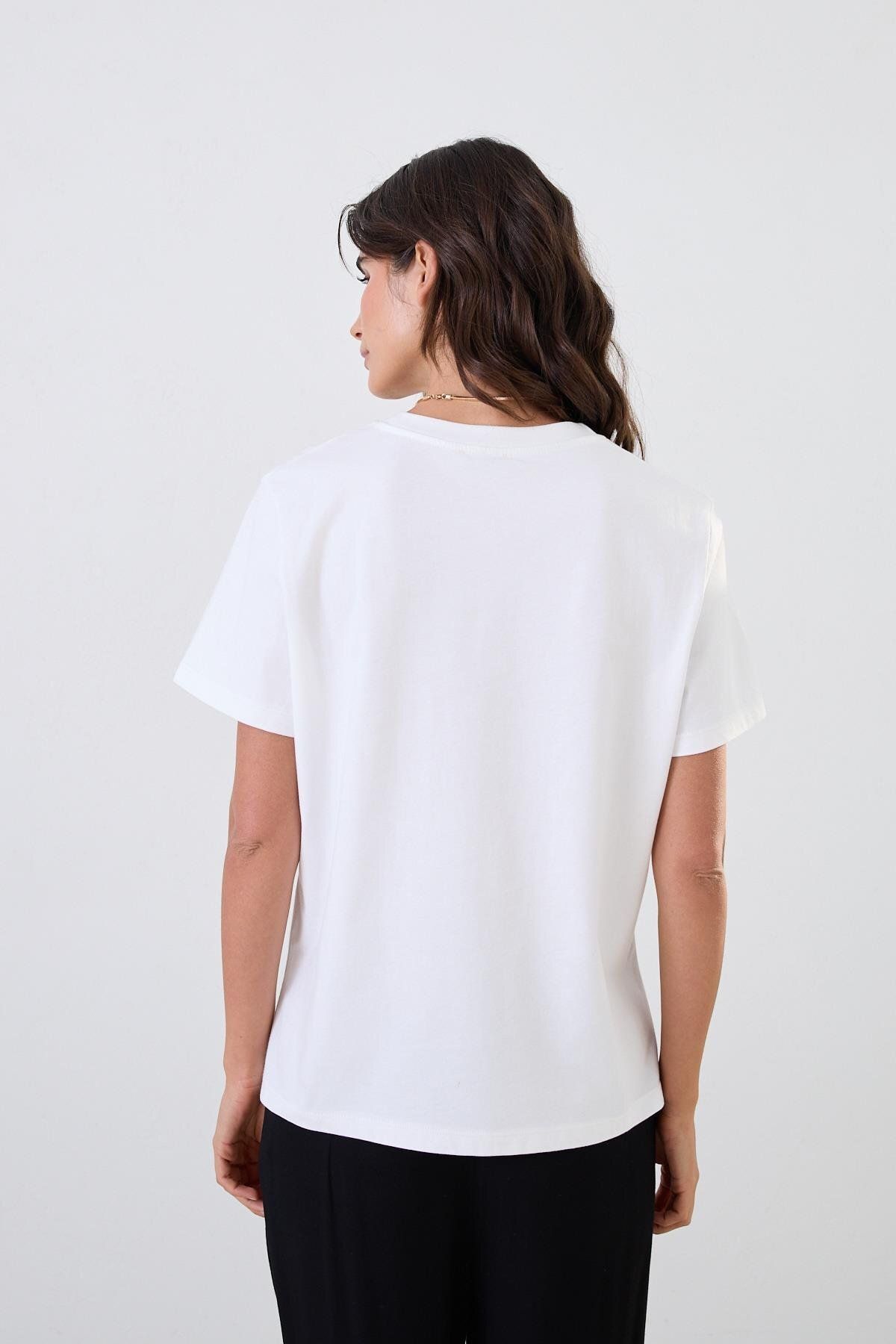 Setre-Ecru Basic Crew Neck T-Shirt 5