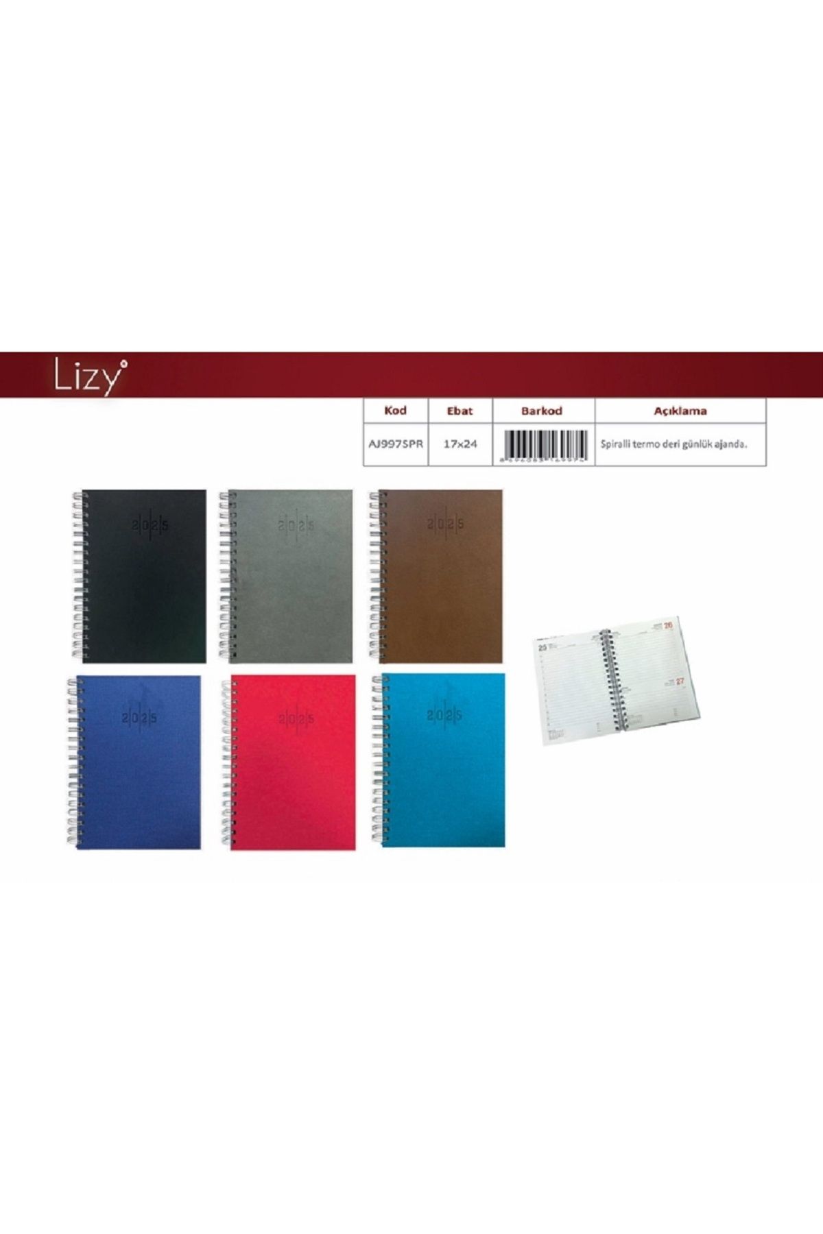 Lizy LİZY 17X24 CM.2025 THERMO DERİ SPİRALLİ AJANDA-2025