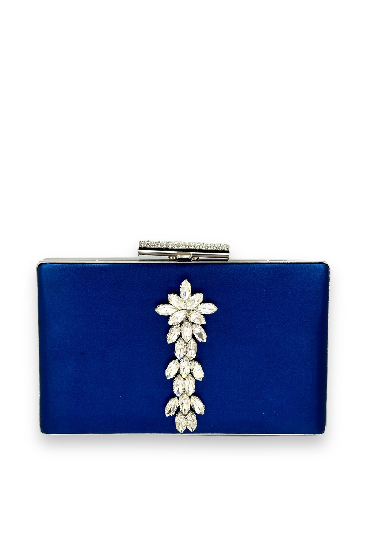 MidStore Lacivert Renk Saten Kristal Taşlı Abiye Çanta Gece Çantası Kına Gelin Mezuniyet Çantası Clutch