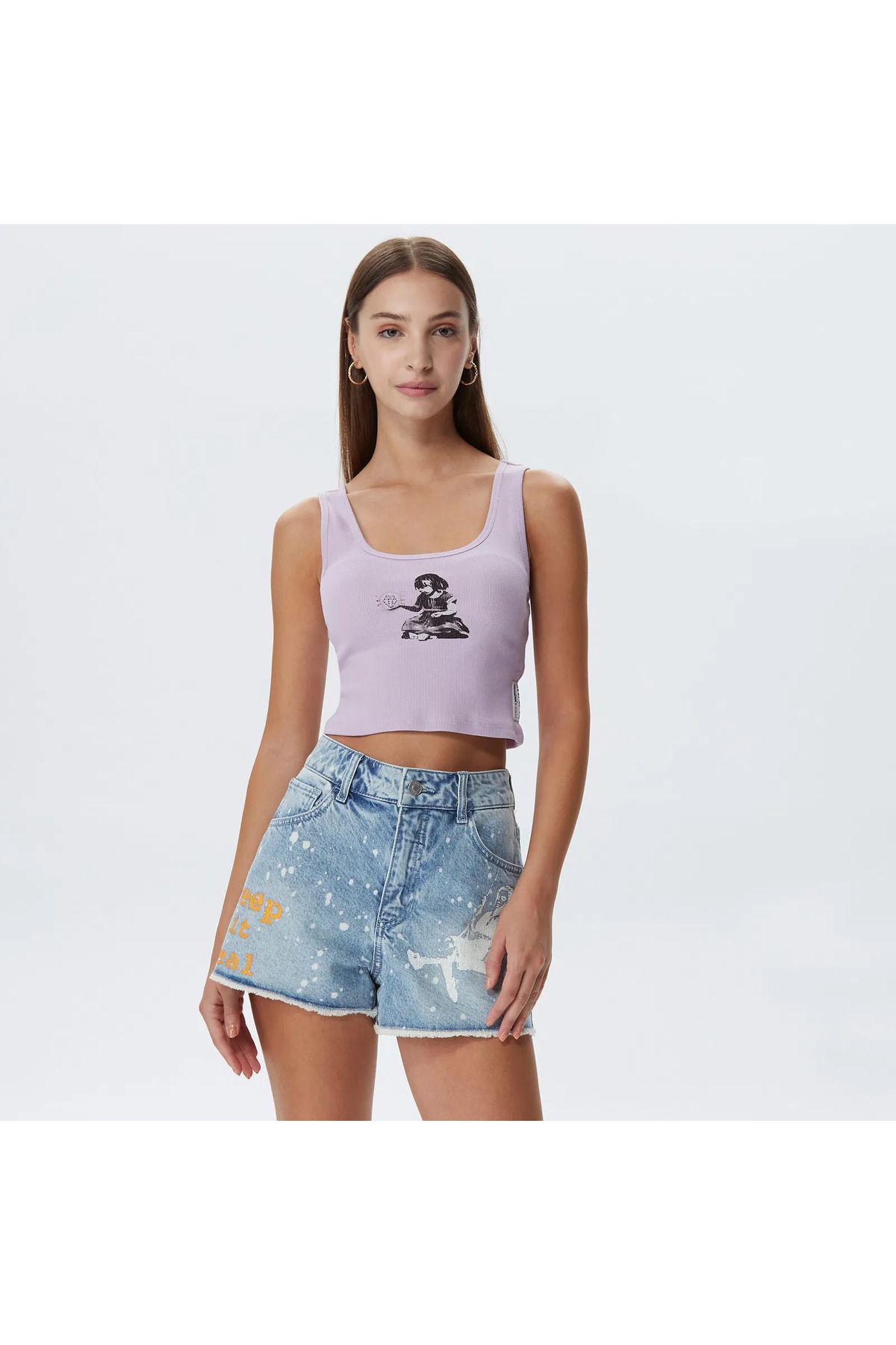 Guess Girl Crop Kadın Lila Bra