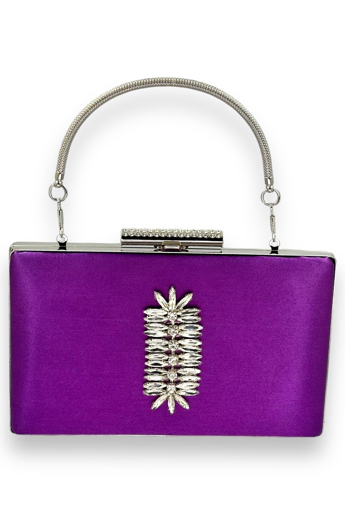 MidStore Mor Renk Saten Kristal Taşlı Abiye Çanta Gece Çantası Kına Gelin Mezuniyet Çantası Clutch Portföy