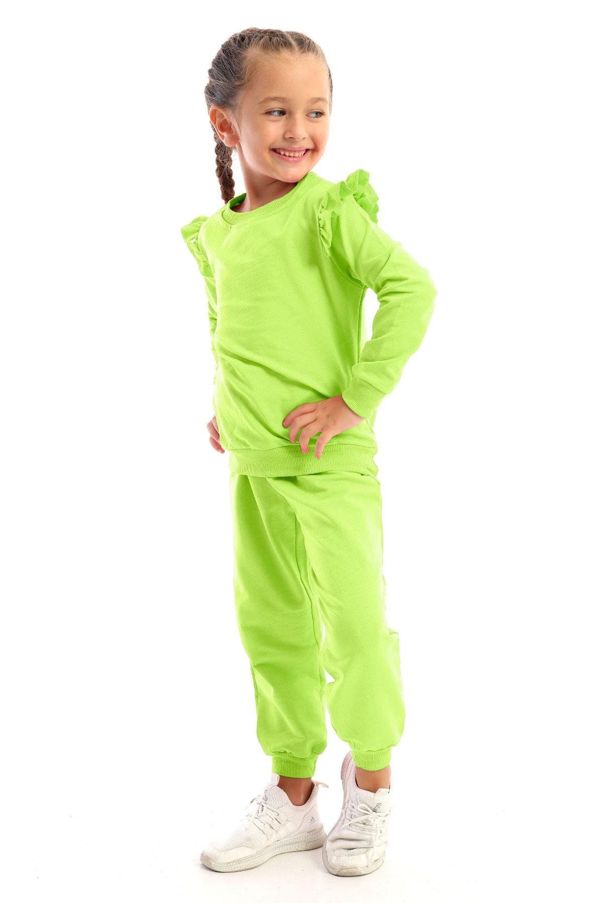 zepkids-Crew Neck Long Sleeve Pistachio Green Color Girl's Tracksuit Set 3