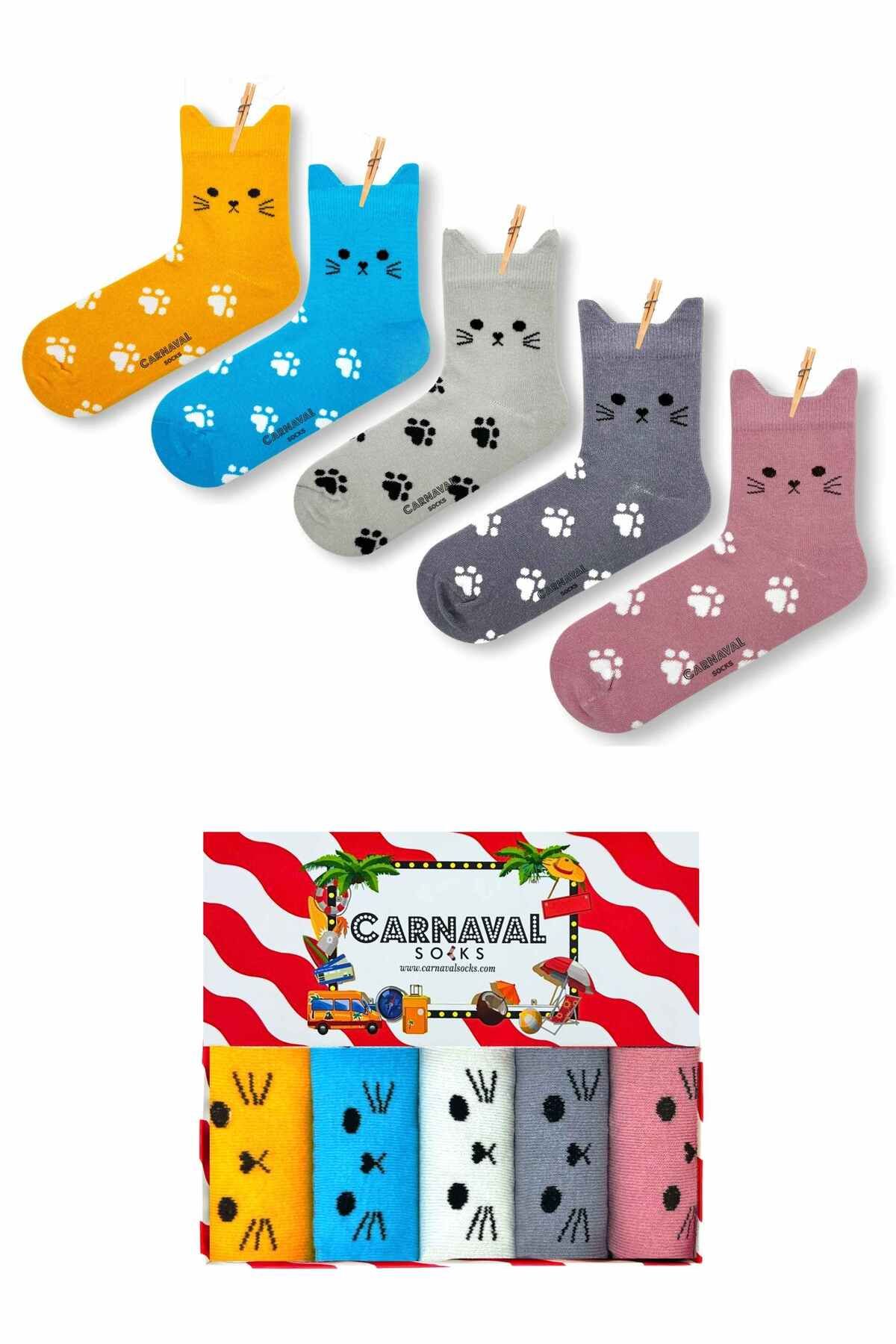 CARNAVAL SOCKS 5'li KEDİ ŞEKİLLİ  Havalı Çorap Seti