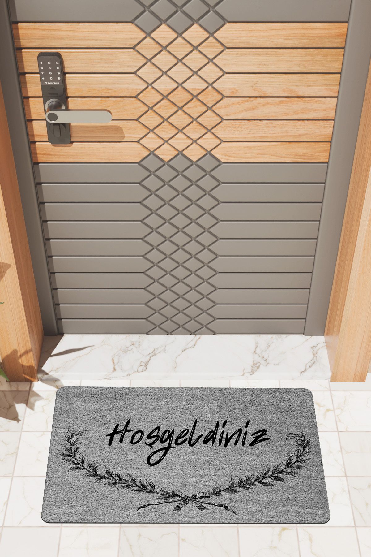 Rugmood Modern Dijtal Baskı Kapı Gri Hoşgeldiniz Kapı Önü Paspası