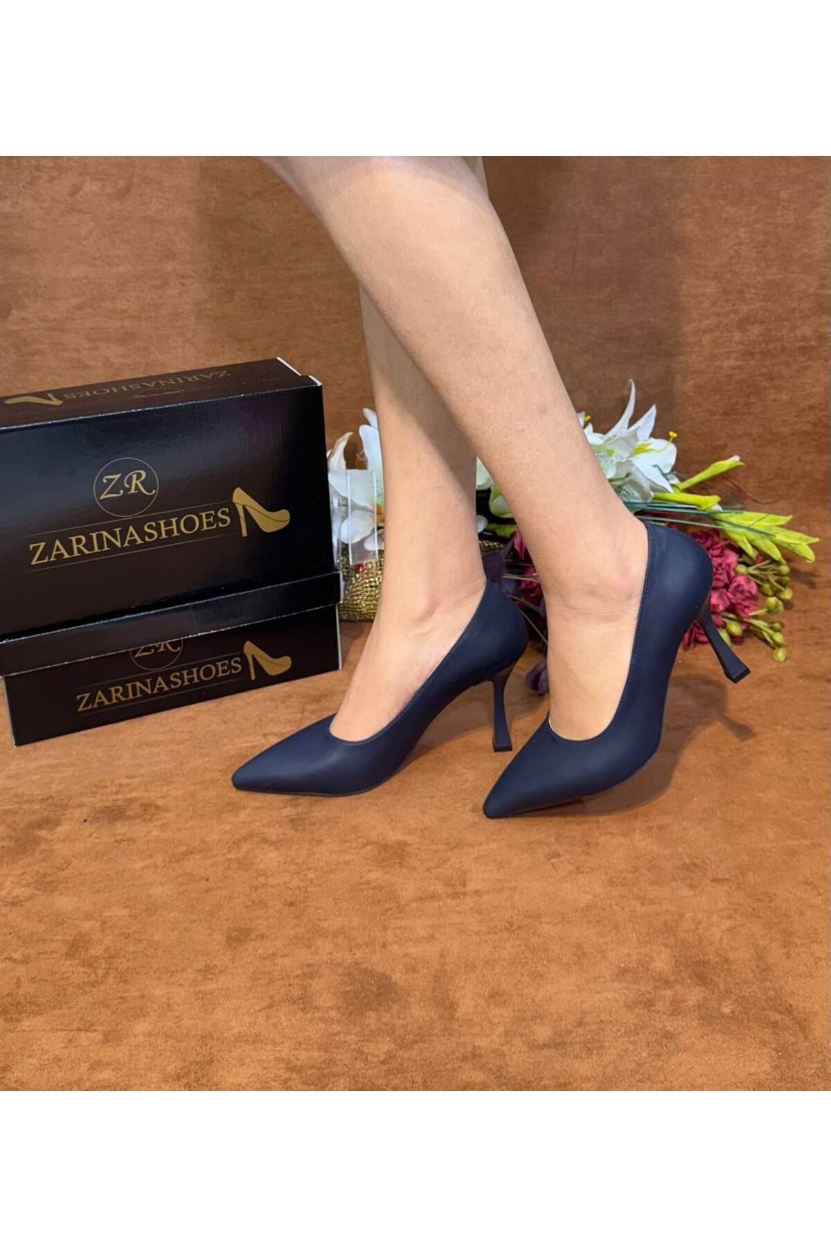 ZARİNA SHOES Kadın lacivert cilt Stiletto sade (9cm) topuklu ayakkabı