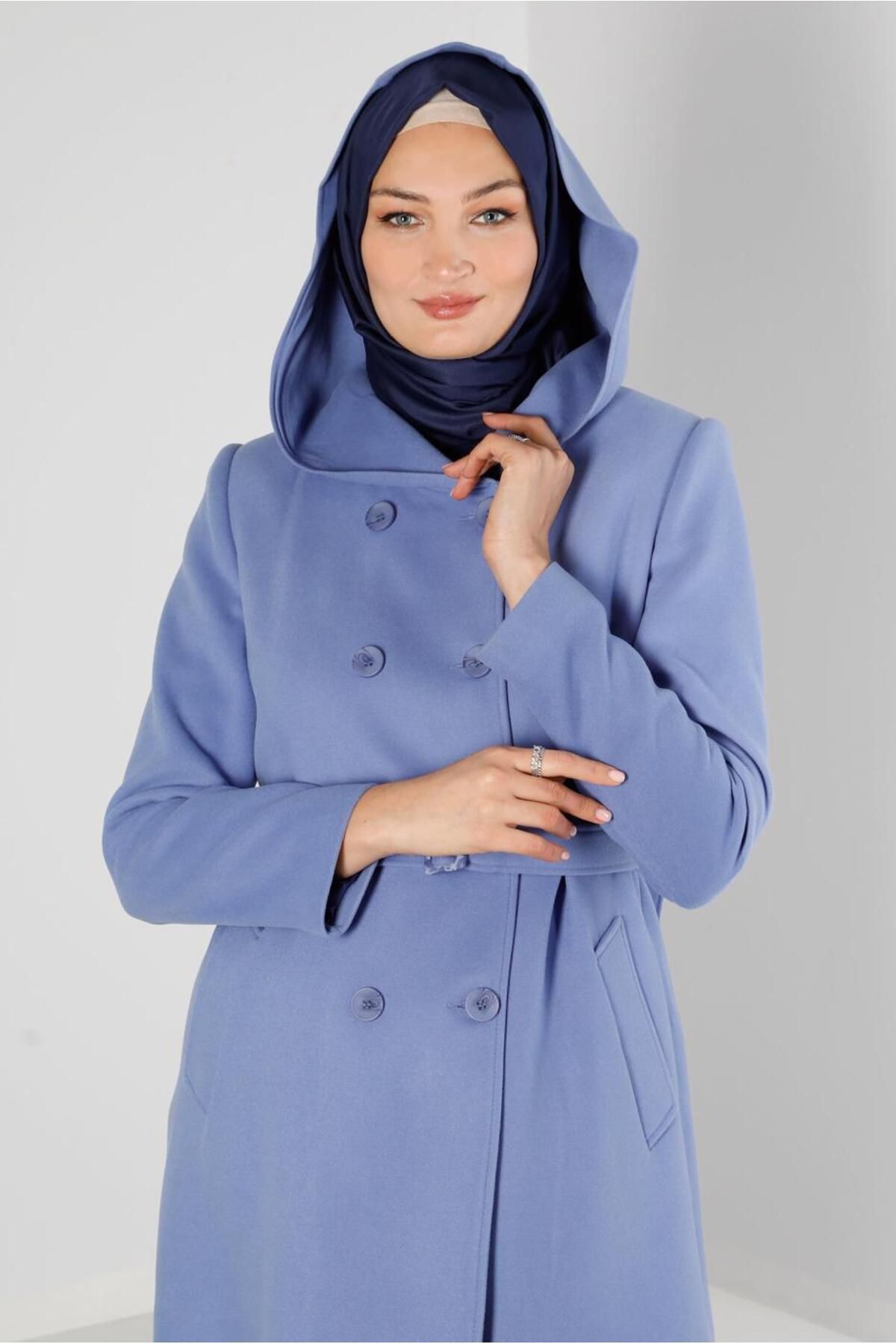 مانتو کلاهدار کمربند 90352 Alvina
