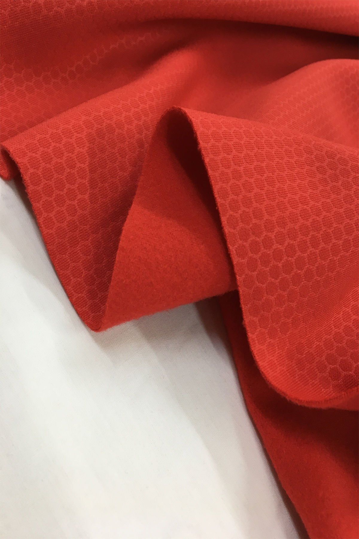 Yiğit Kumaş-Red Stretchy Combed Cotton Fabric - Raster Inside and Honeycomb Texture 2