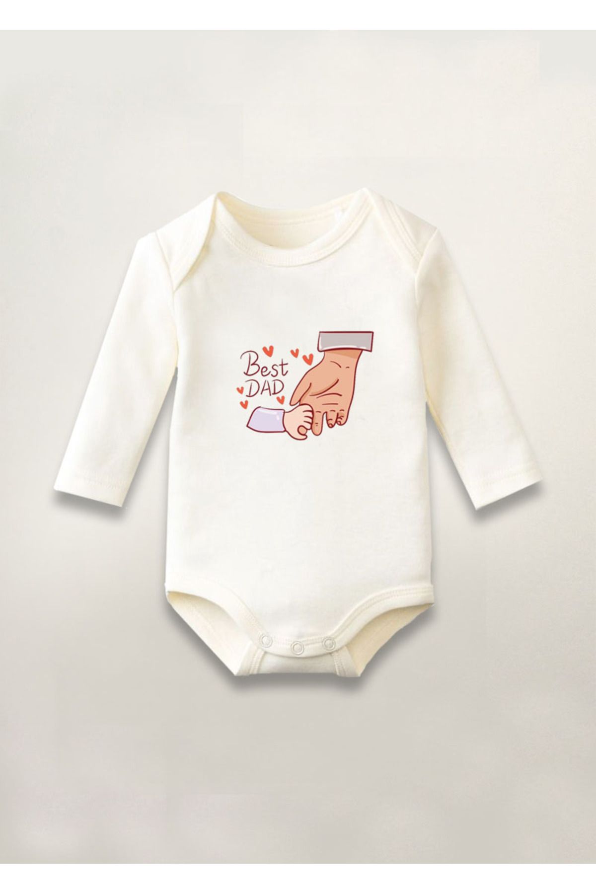 sielta Best Dad Baba Baskılı Pamuklu Uzun Kollu Çıtçıtlı Bebek Unisex Body Zıbın Atlet Tulum