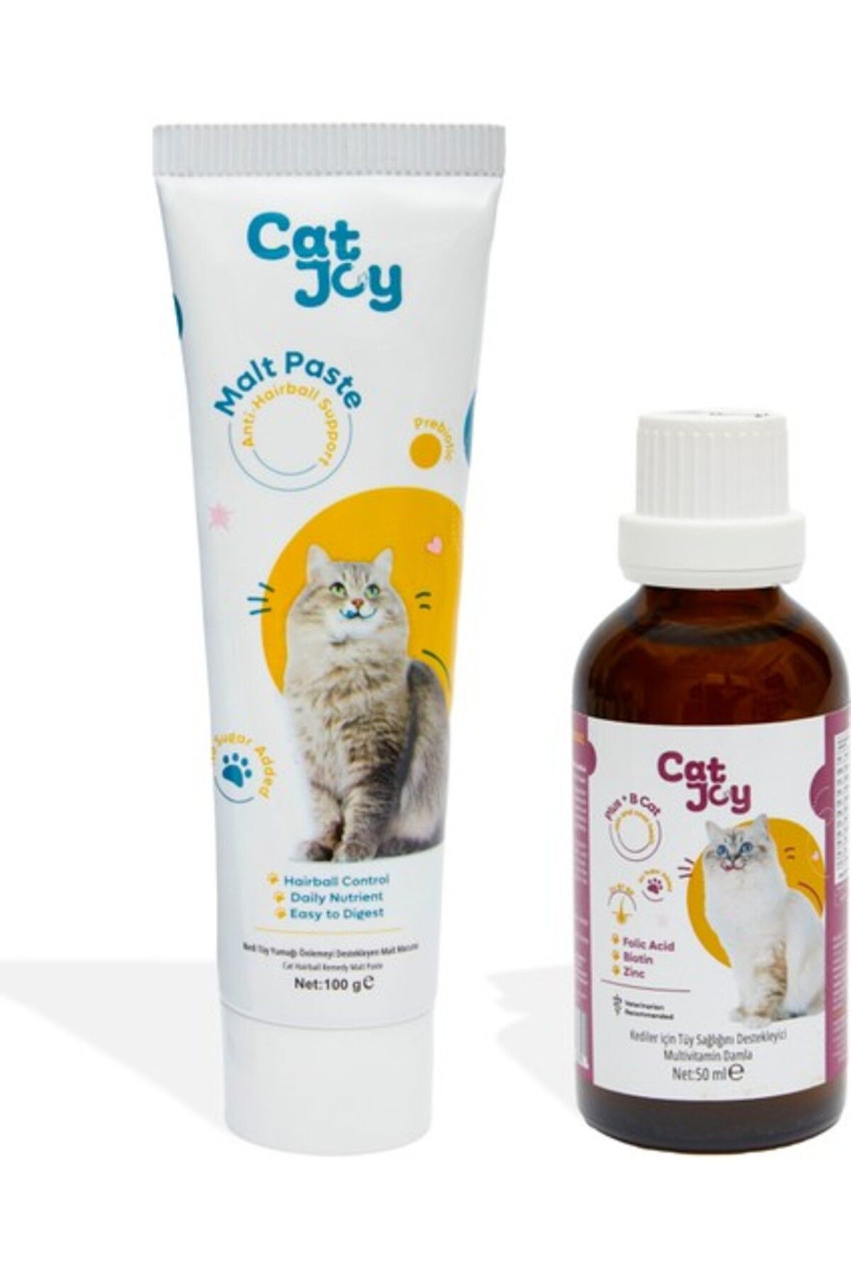 CATJOY Süper 2'li Paket Anti Hairball Malt Macun 100 gr Ve B Plus Kedi Tüy Damlası 50 ml