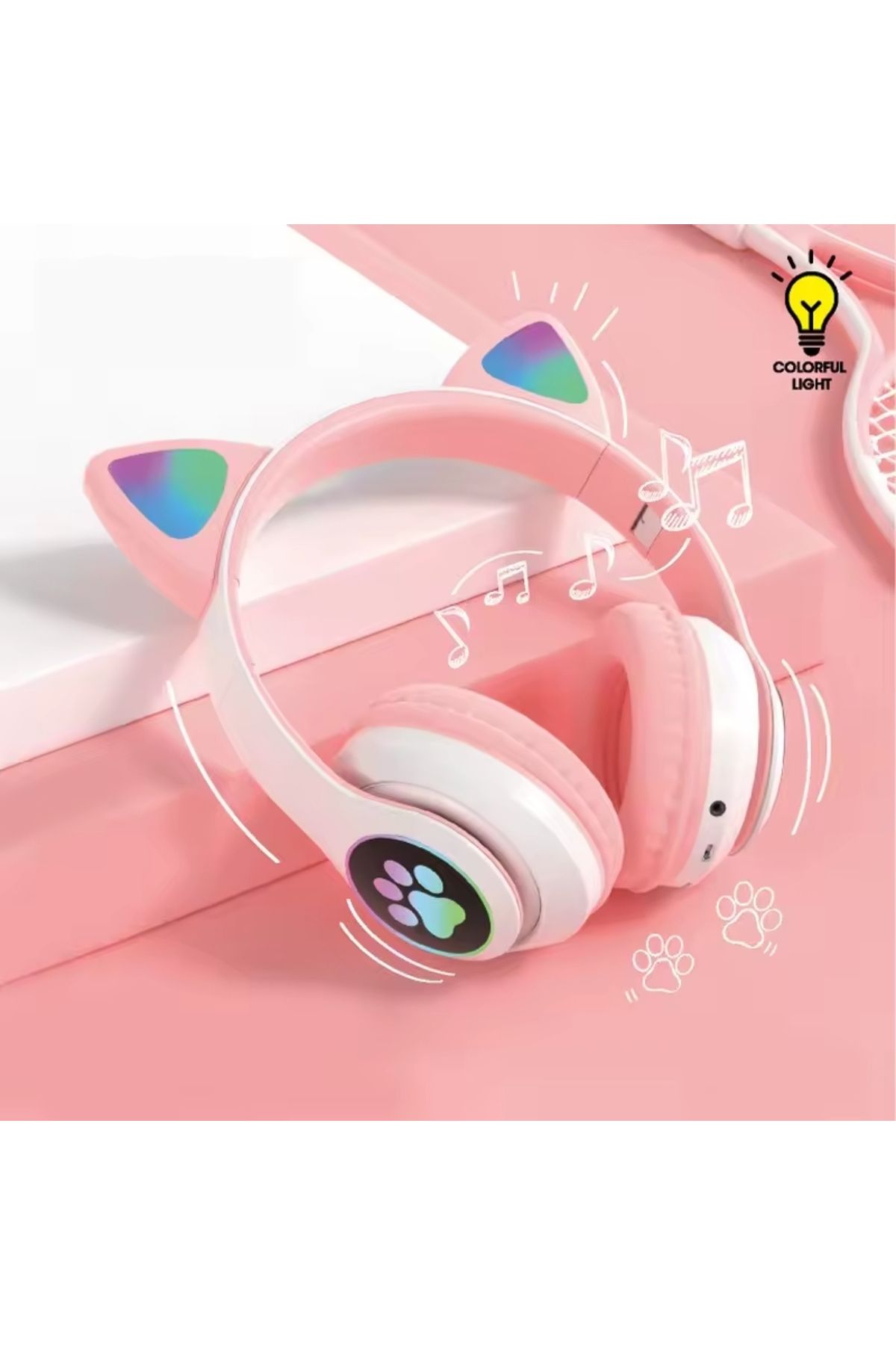 Kensa Led Işıklı Kedili Bluetooth Kulaklık Kablosuz 5.0 Ios Android Uyumlu 8d Stereo Hd Ses