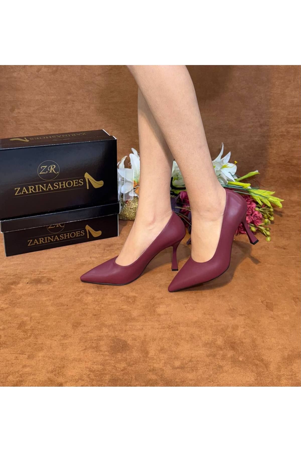 ZARİNA SHOES Kadın bordo cilt Stiletto sade (9cm) topuklu ayakkabı