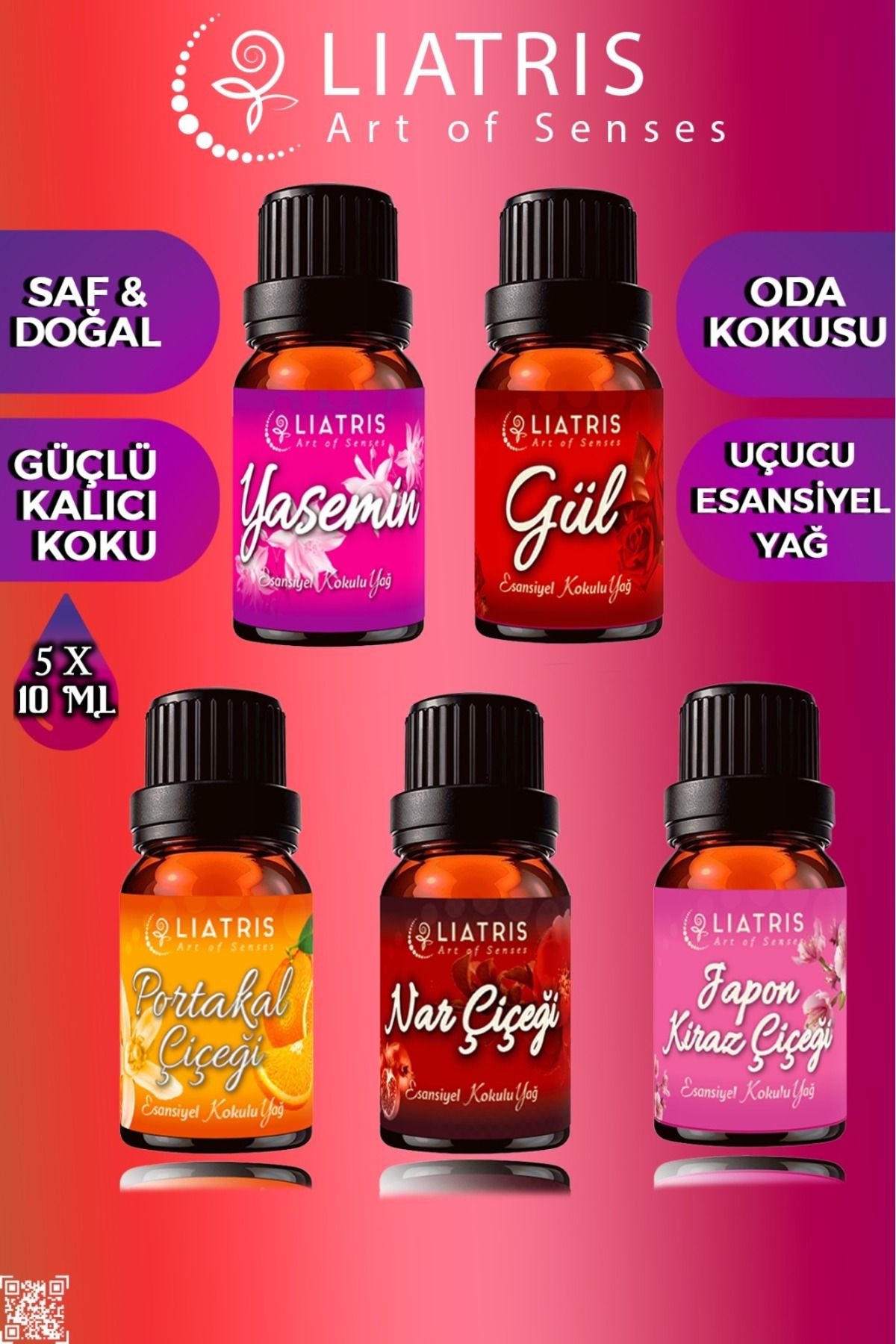 liatris JAPON KİRAZ ÇİÇEĞİ-YASEMİN-GÜL-NAR ÇİÇEĞİ-PORTAKAL ÇİÇEĞİ esansiyel uçucu yağ 5*10 ml