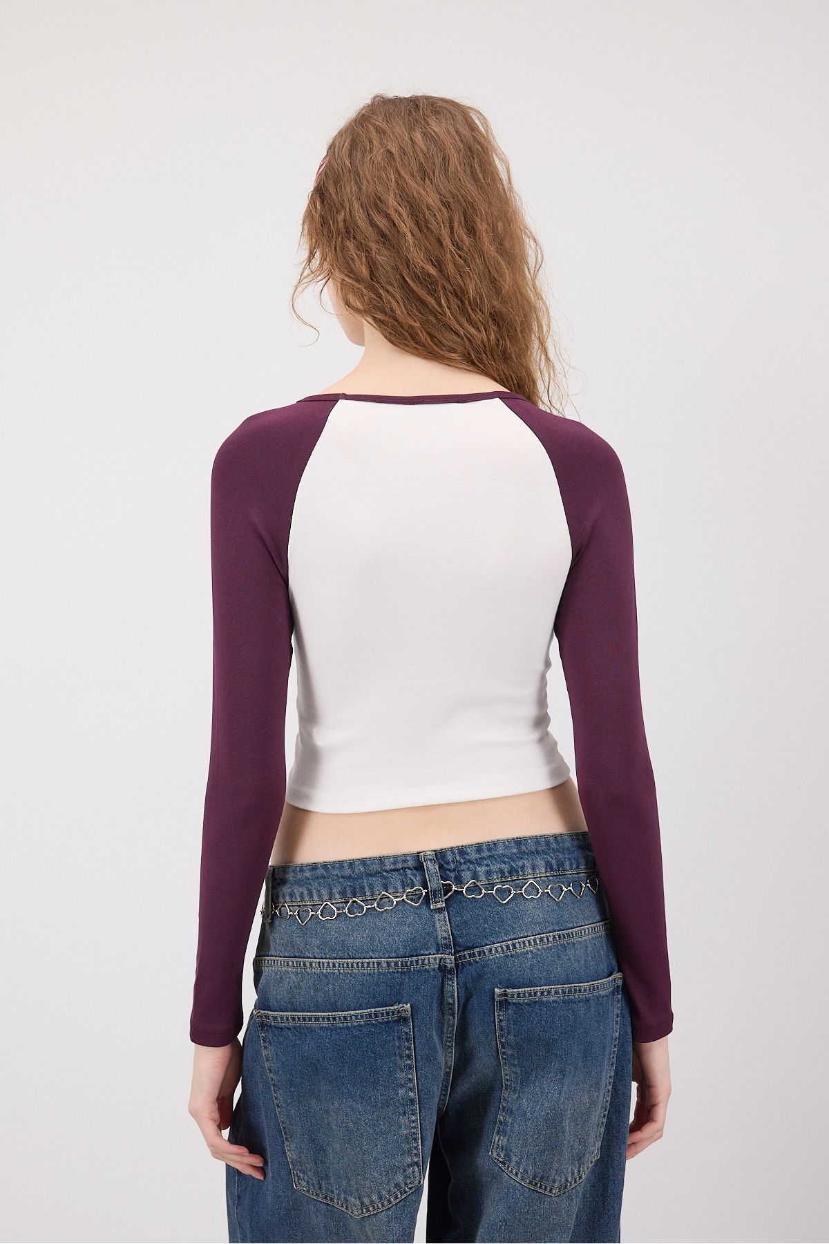 Addax-Μακρυμάνικη Crop Raglan Μπλούζα - B1634-İ13 4