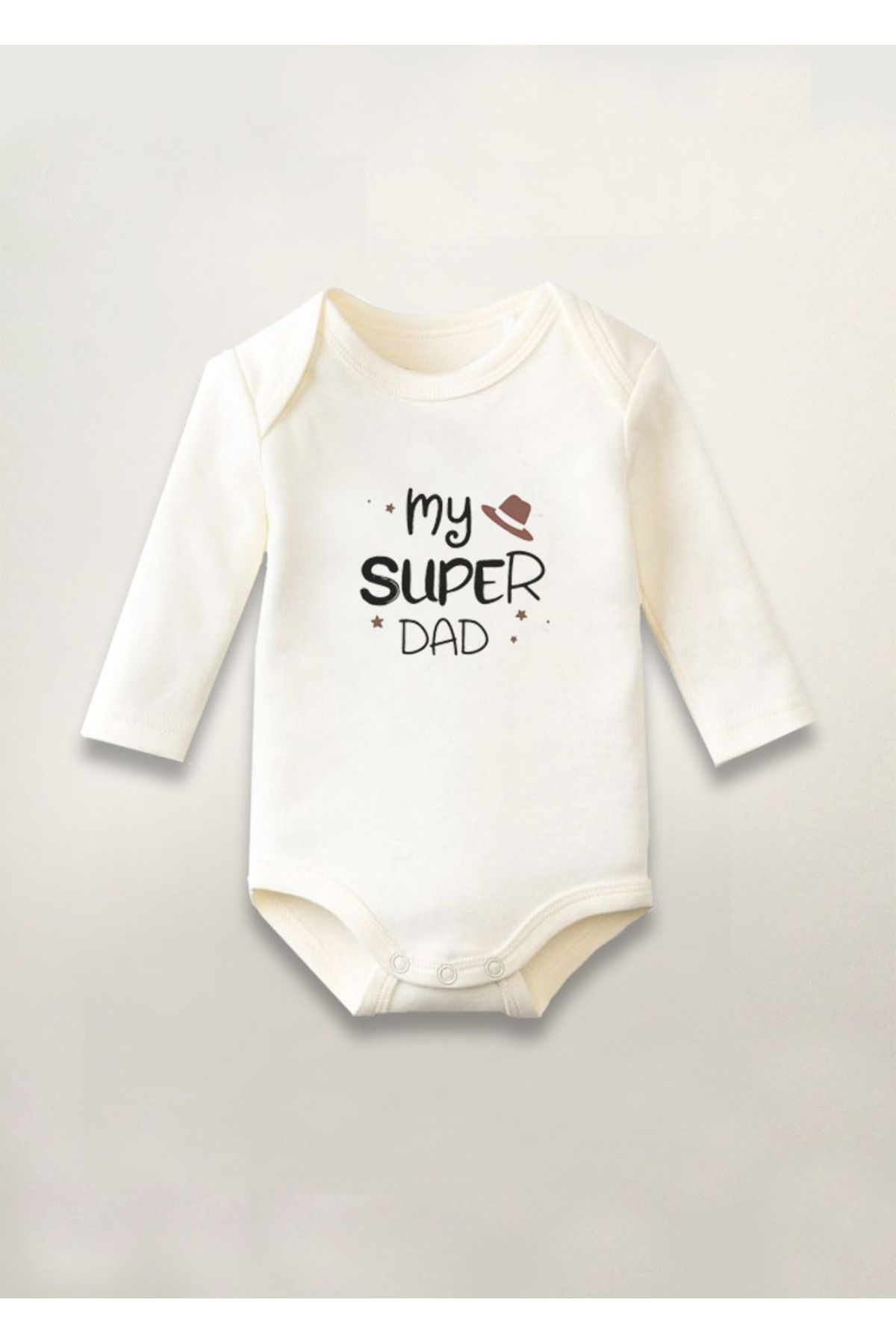 sielta My Süper Dad Baba Baskılı Pamuklu Uzun Kollu Çıtçıtlı Bebek Body Zıbın Atlet Tulum