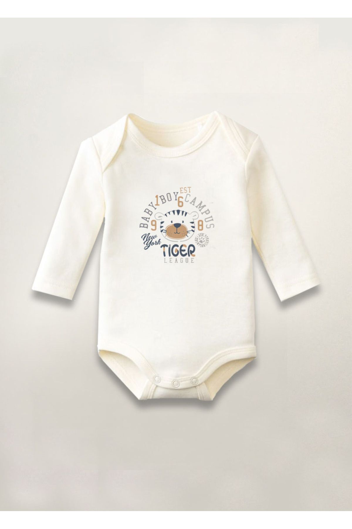 sielta Tiger Kaplan Baskılı Pamuklu Uzun Kollu Çıtçıtlı Bebek Body Zıbın Atlet Tulum