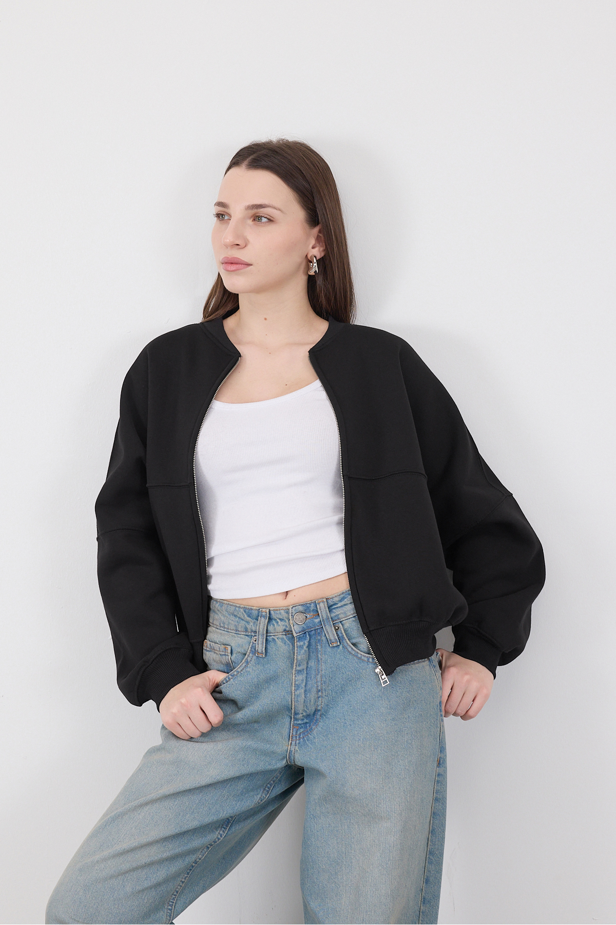 Addax  Fermuarlı Şardonlu Sweatshirt H11021-J7 - Görsel 5