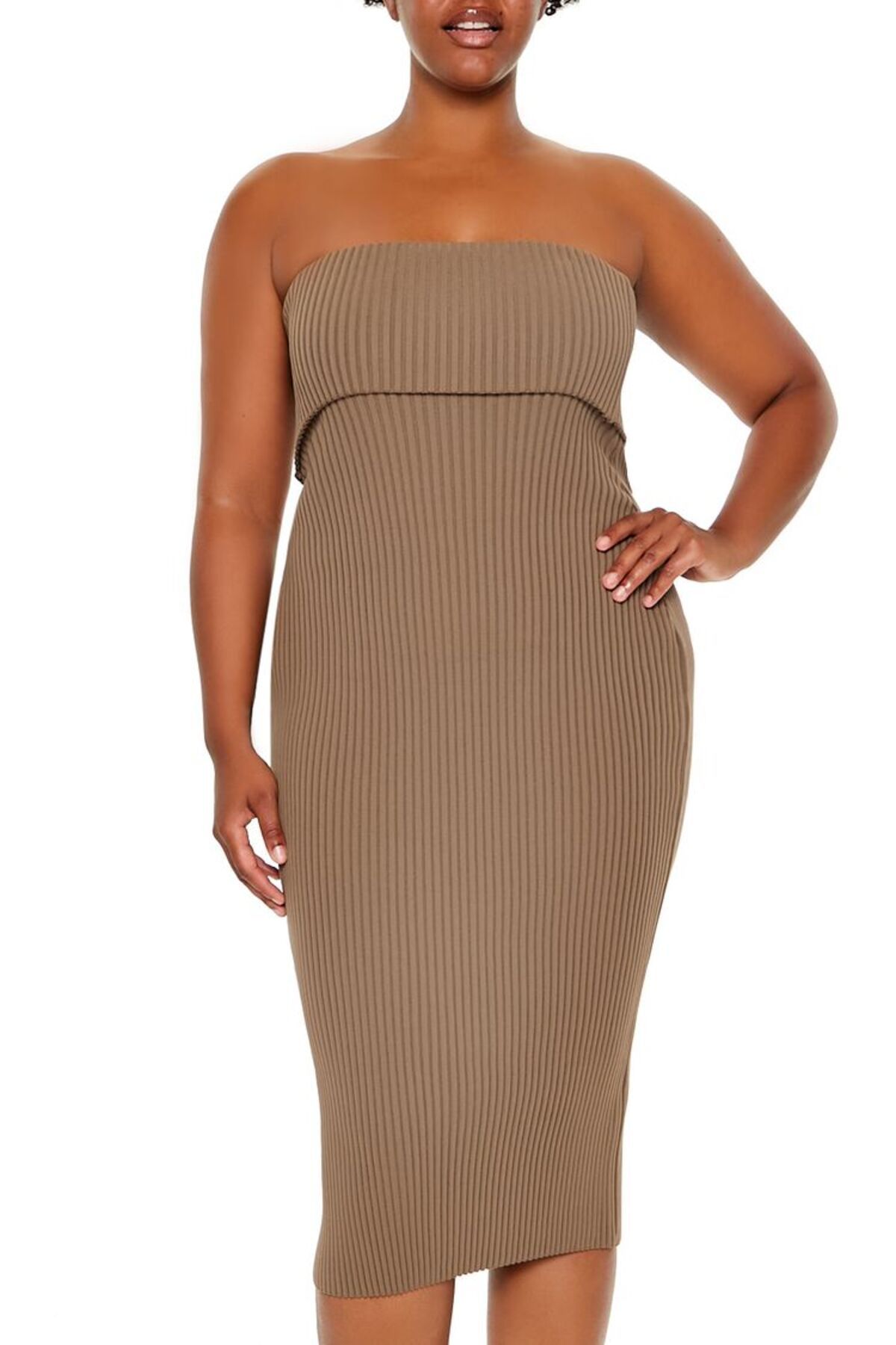 Forever 21 Plus Curve Straplez Midi Triko Elbise