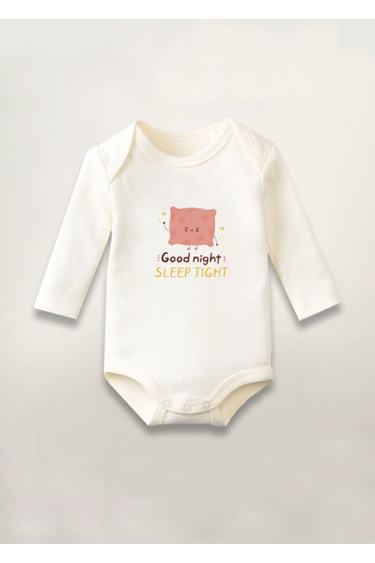 sielta Good Night İyi Geceler Baskılı Pamuklu Uzun Kollu Çıtçıtlı Bebek Body Zıbın Atlet Tulum