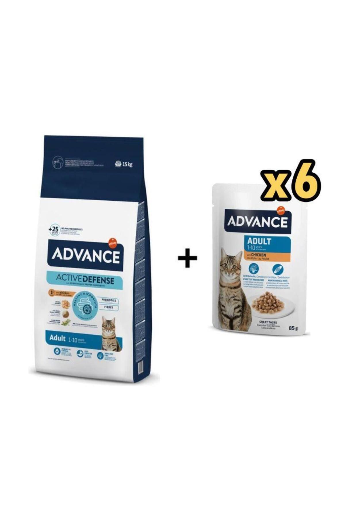 Advance Tavuklu Yetişkin Kedi Maması 15 Kg + 6 Adet Advance Tavuklu Yetişkin Kedi Pouch Yaş Maması 8