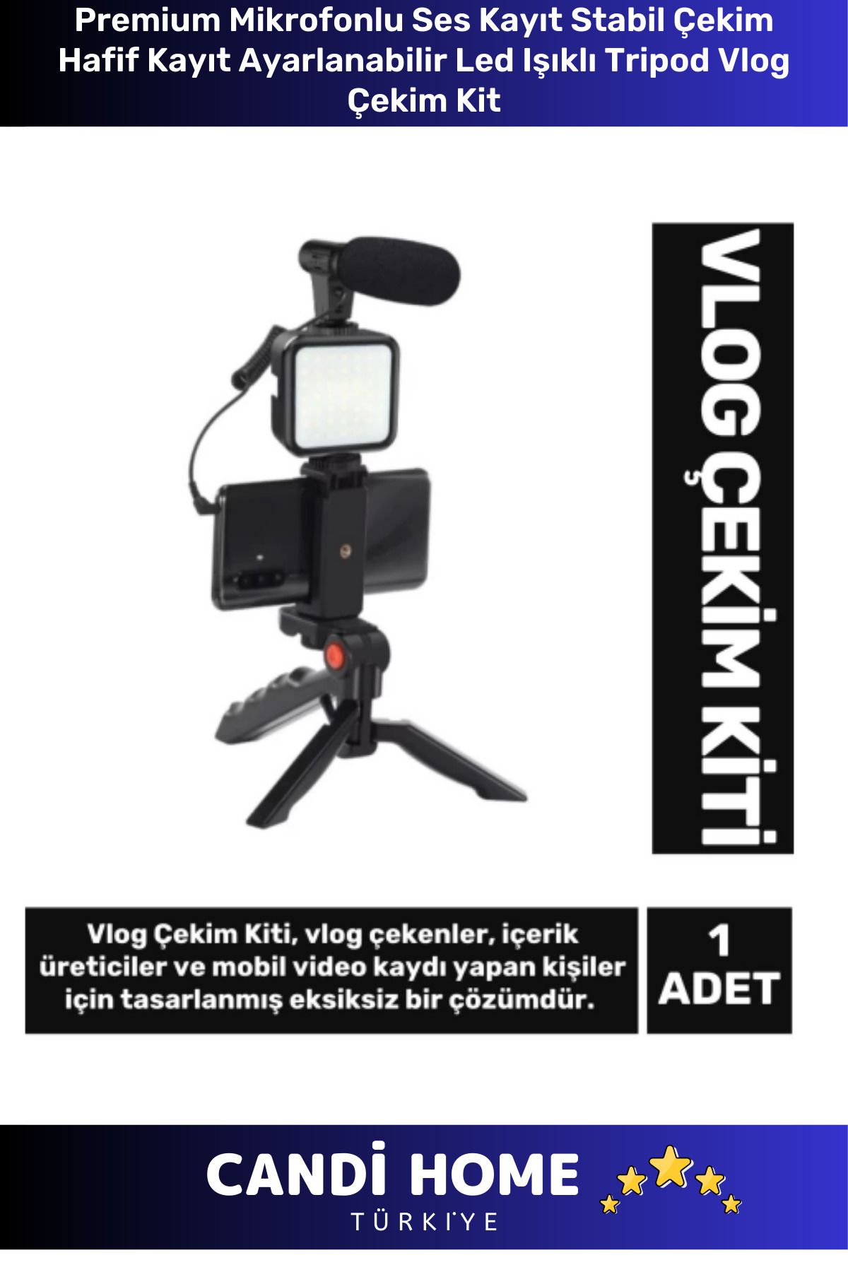 HOBİ CONDİ Özel Seri  Mikrofonlu Ses Kayıt Stabil Çekim Kayıt Ayarlanabilen Led Işıklı Tripod Vlog Çekim Kit