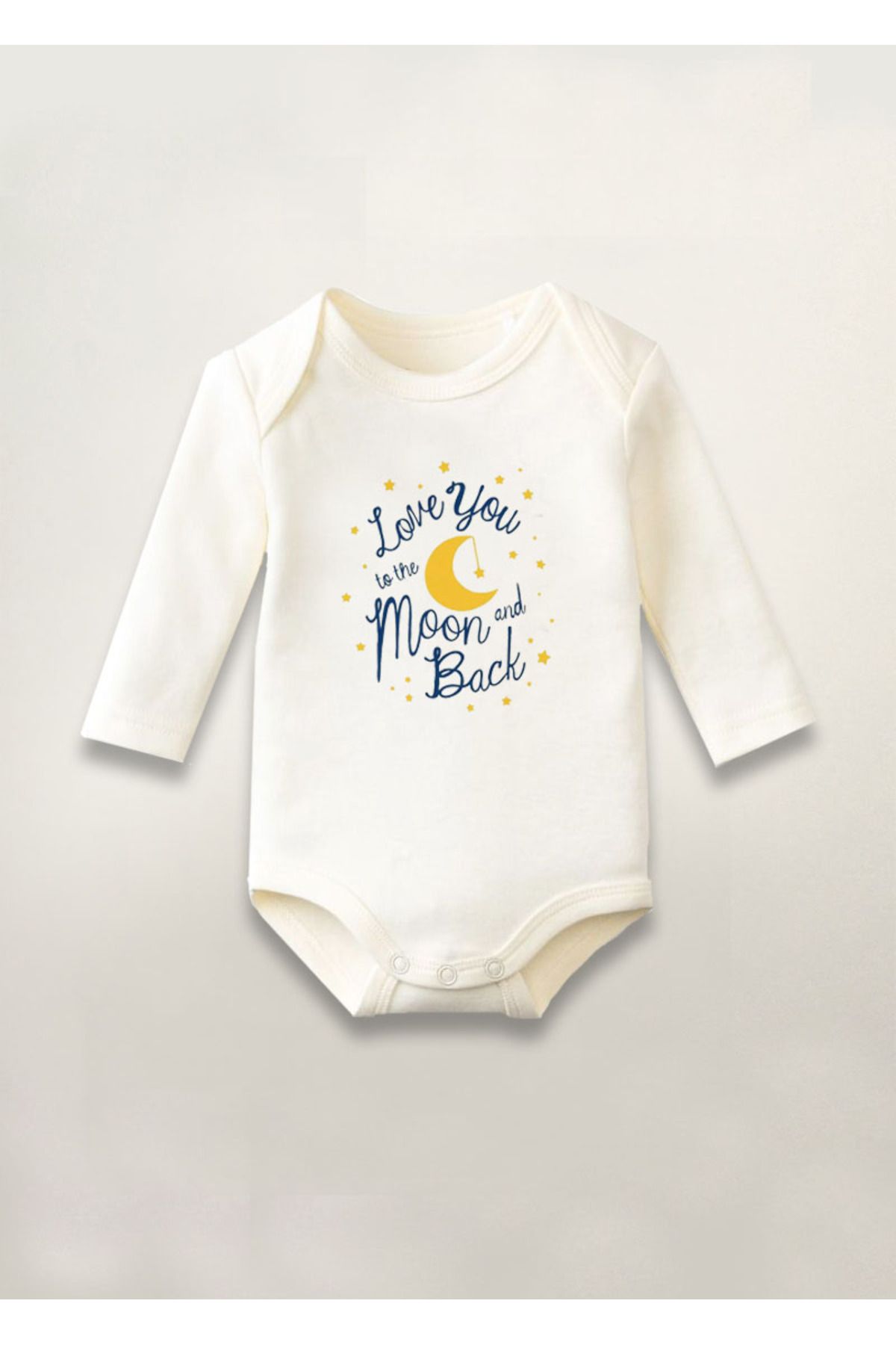 sielta Love You Moon Back Baskılı Pamuklu Uzun Kollu Çıtçıtlı Bebek Body Zıbın Atlet Tulum