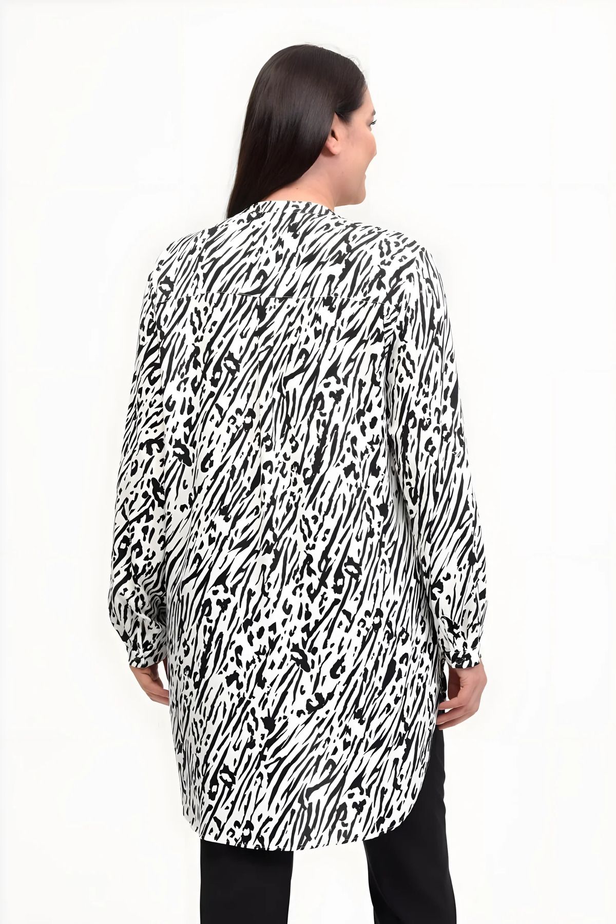 Hanezza-Special for Those Seeking Comfort: Viscose Judge Collar Zebra Pattern Tunic 5