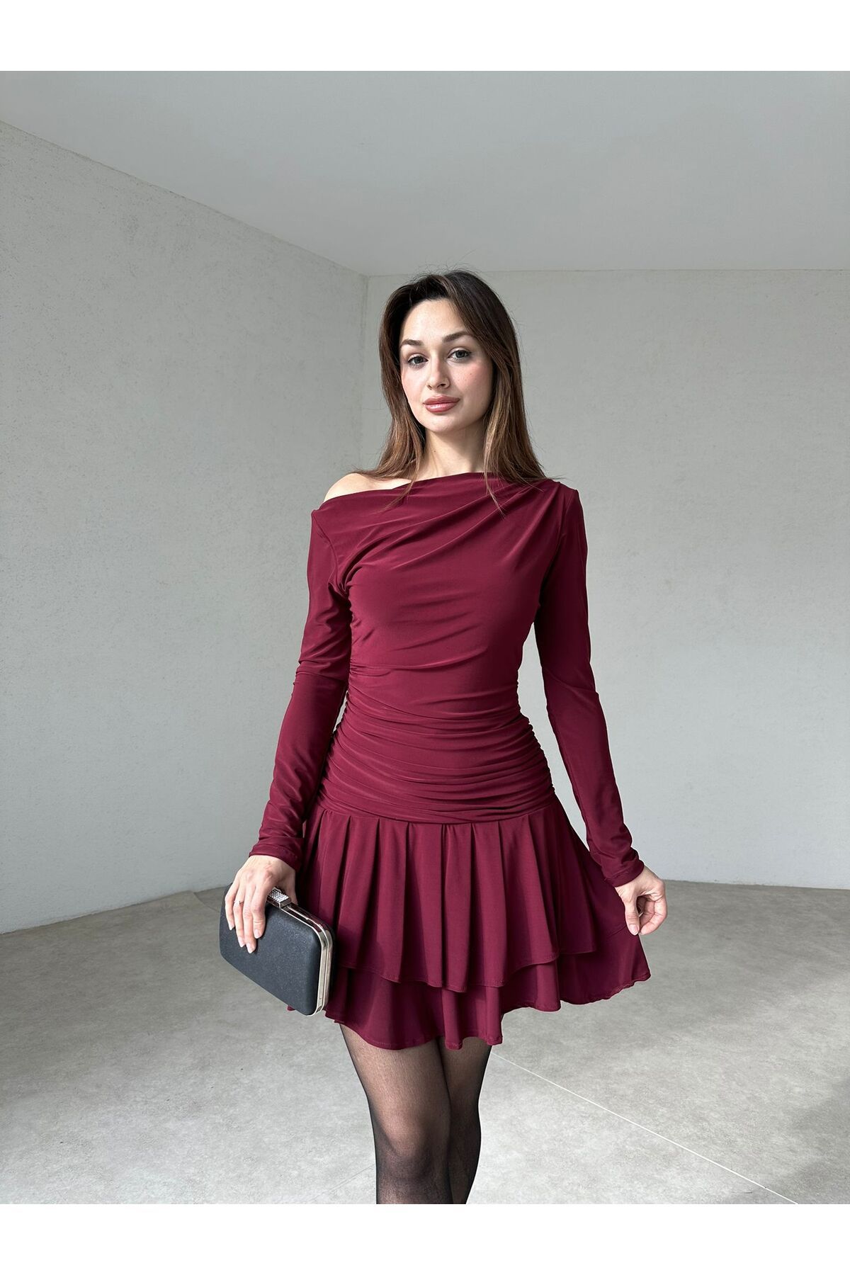 Mooi Butik Mini Elbise 4901 - Bordo