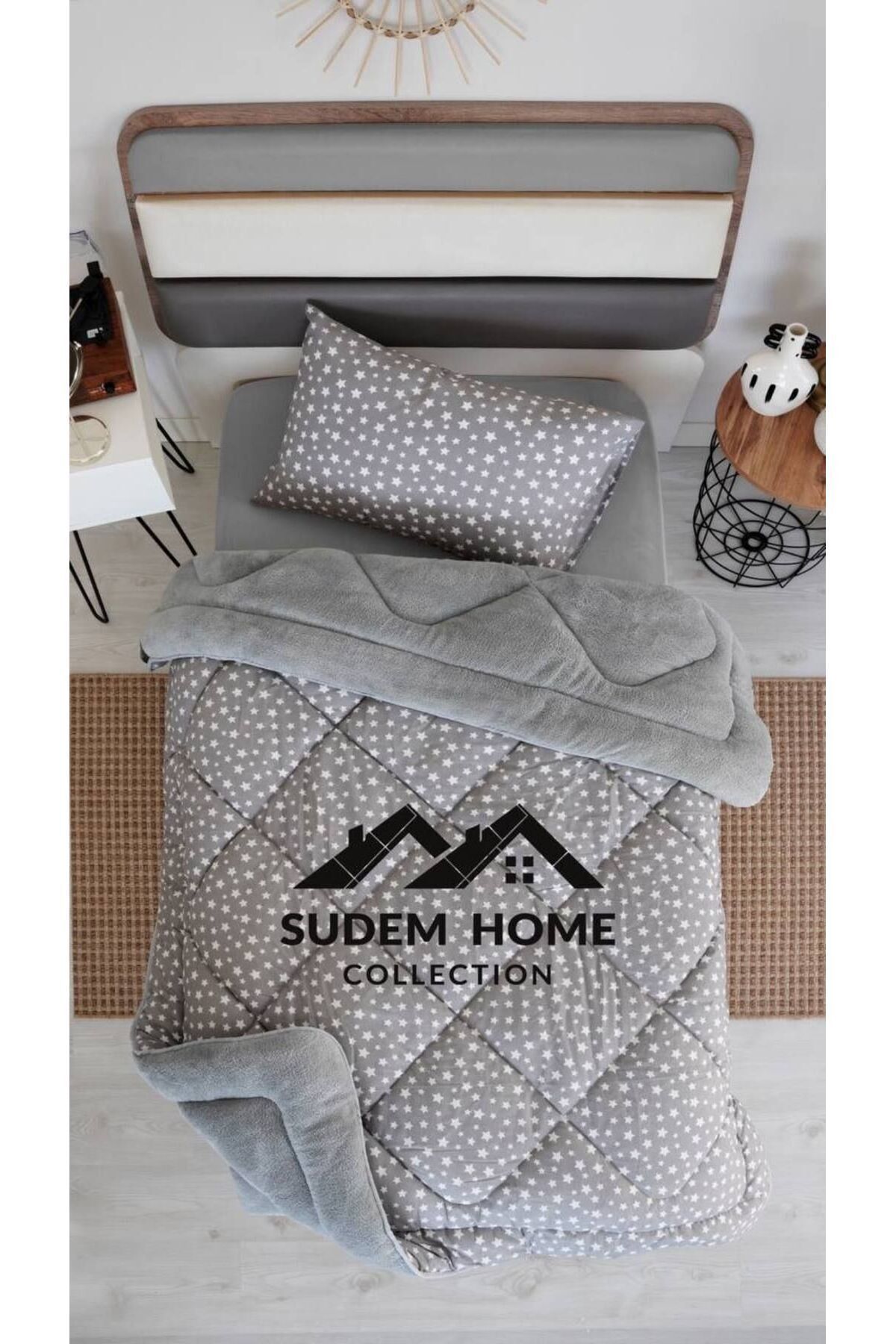 Sudemhome-Welsoft Single Soft Quilt - Double Plush Sides, Fluffy, Gray Star Pattern 4