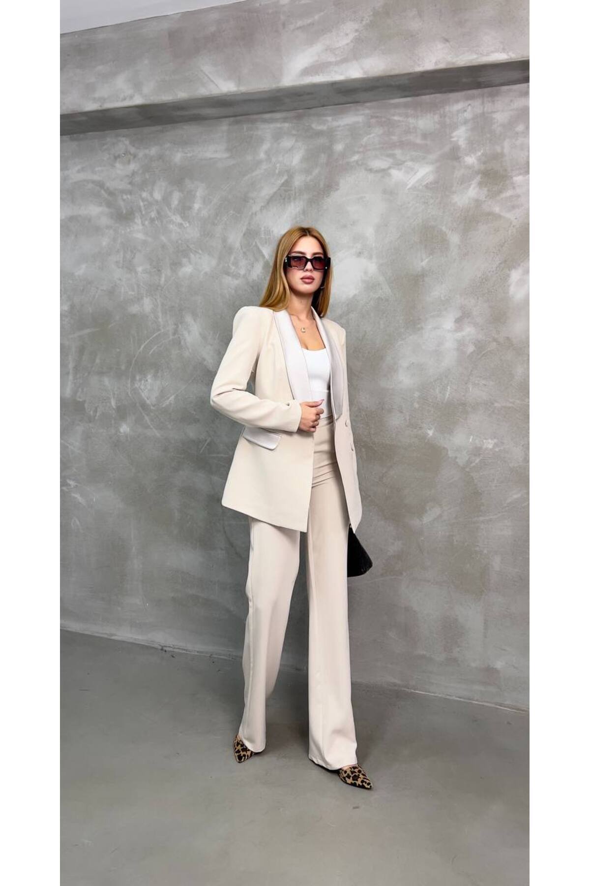 SUXİRCNHTMTS Women's Satin Detailed Faced Suit