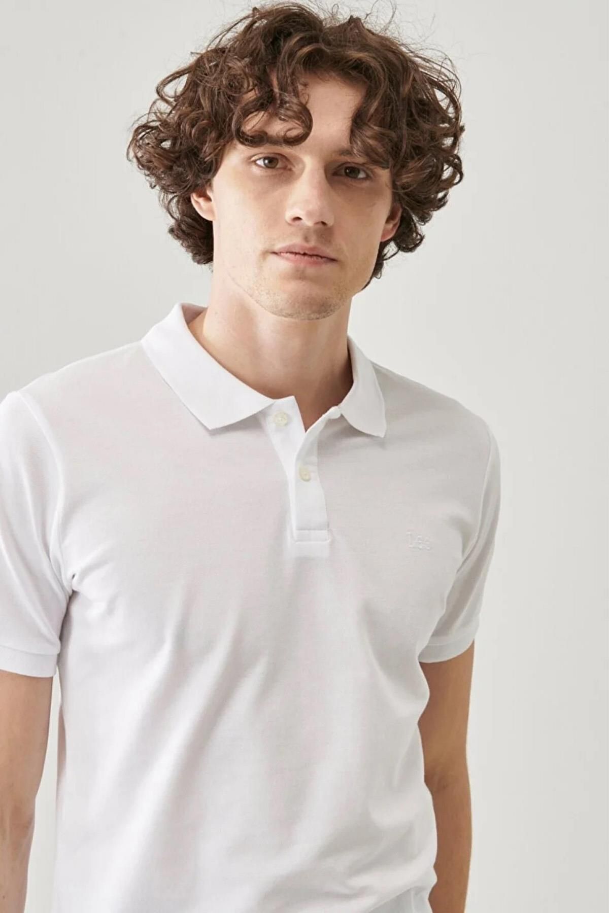 تی شرت یقه پولو سفید مردانه Polo Yaka مردانه's T Shirt L211810102 Lee