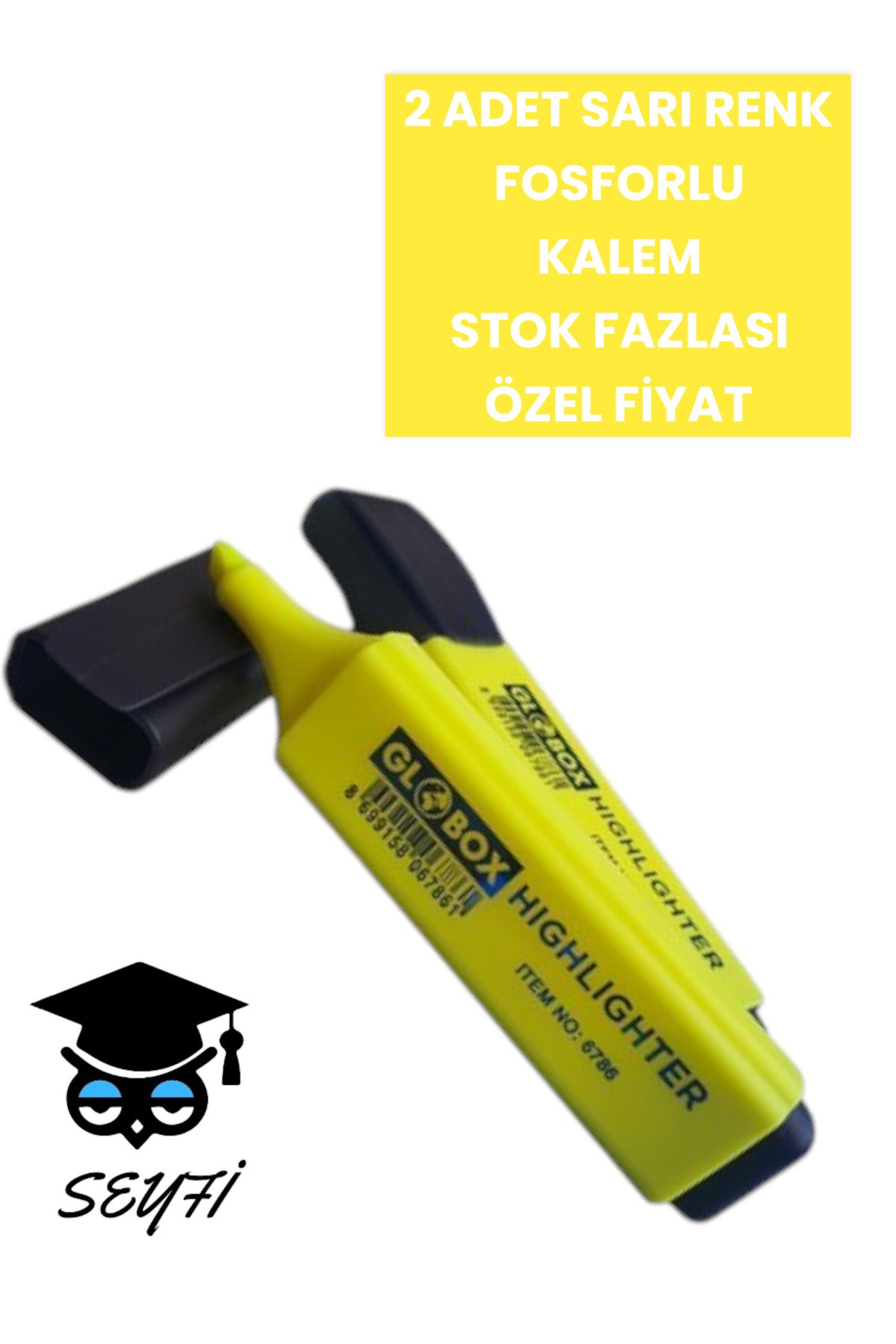 SEYFİKİRTASİYE 2 ADET SARI RENK FOSFORLU KALEM STOK FAZLASI ÖZEL FİYAT